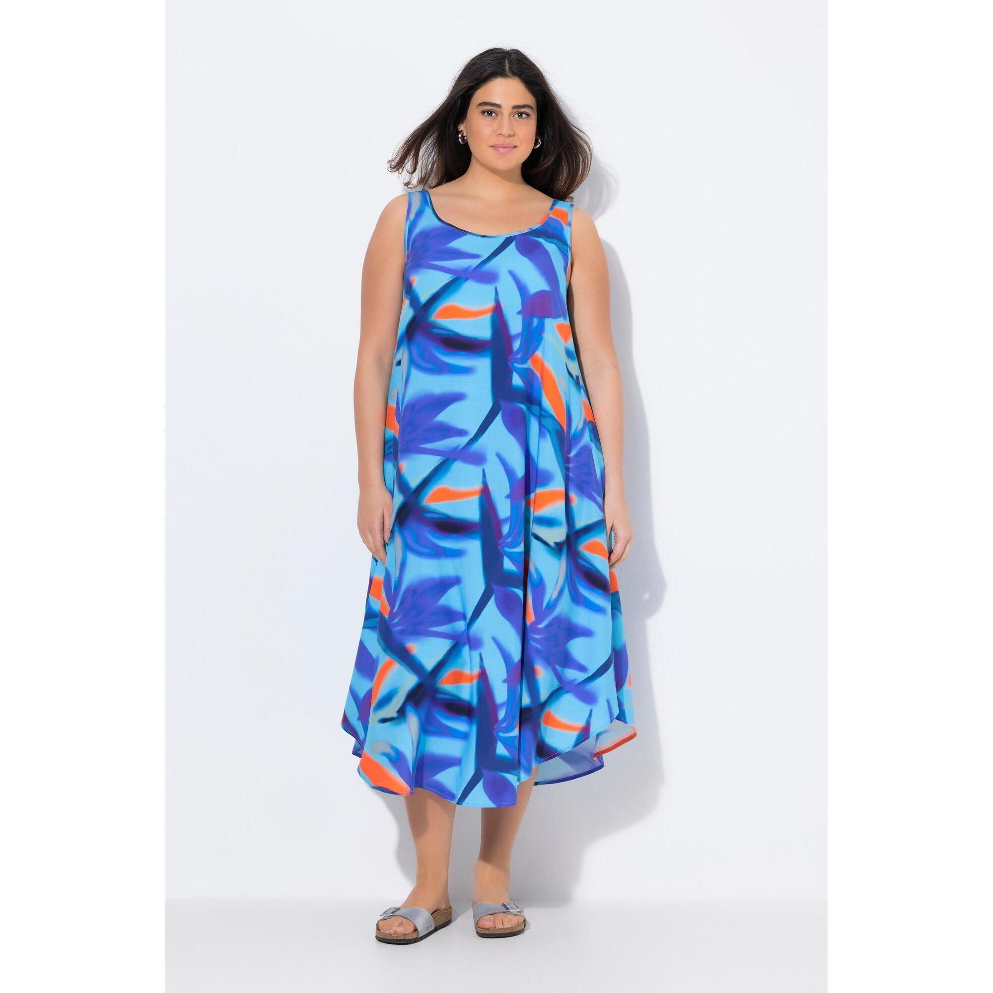 Damskie Sukienka midi kwiaty krój trapezowy okrągły dekolt bez rękawów