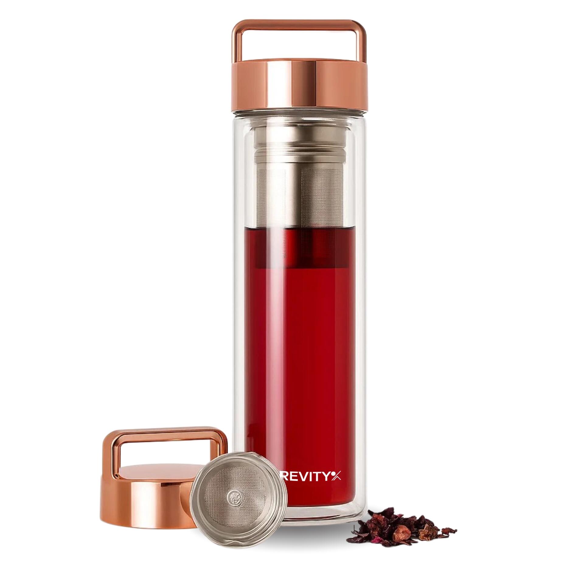 Butelka termiczna szklana Revity, na wodę herbatę z zaparzaczem 450 ml