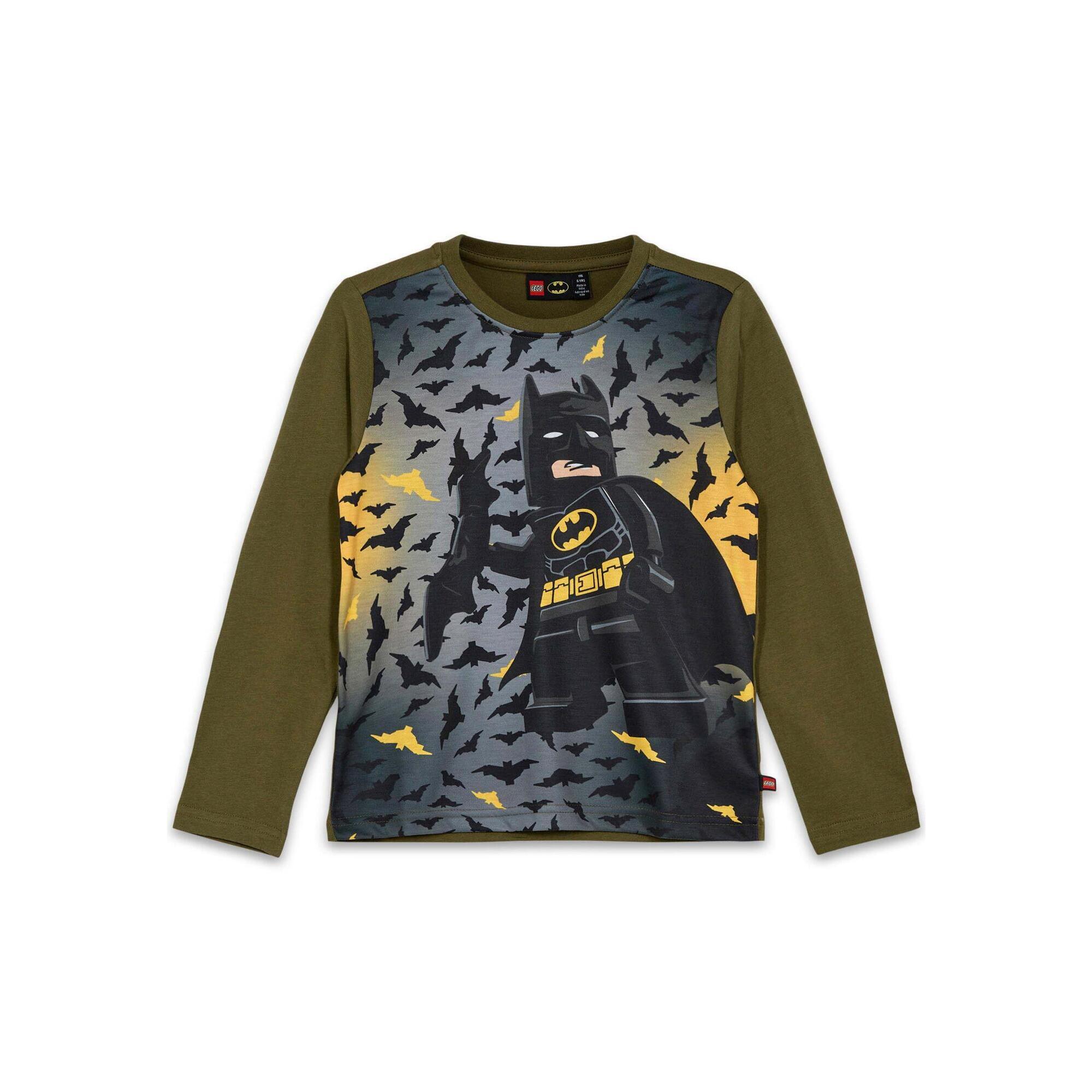 Koszulka dziecięca LEGO Batman Tano 601, długi rękaw, zielona.