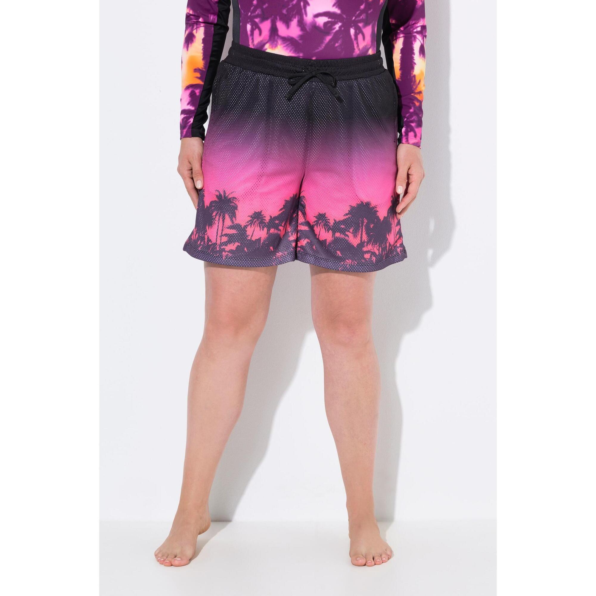 Damskie Szorty sportowe siateczka palmy szeroka nogawka elastyczny pas