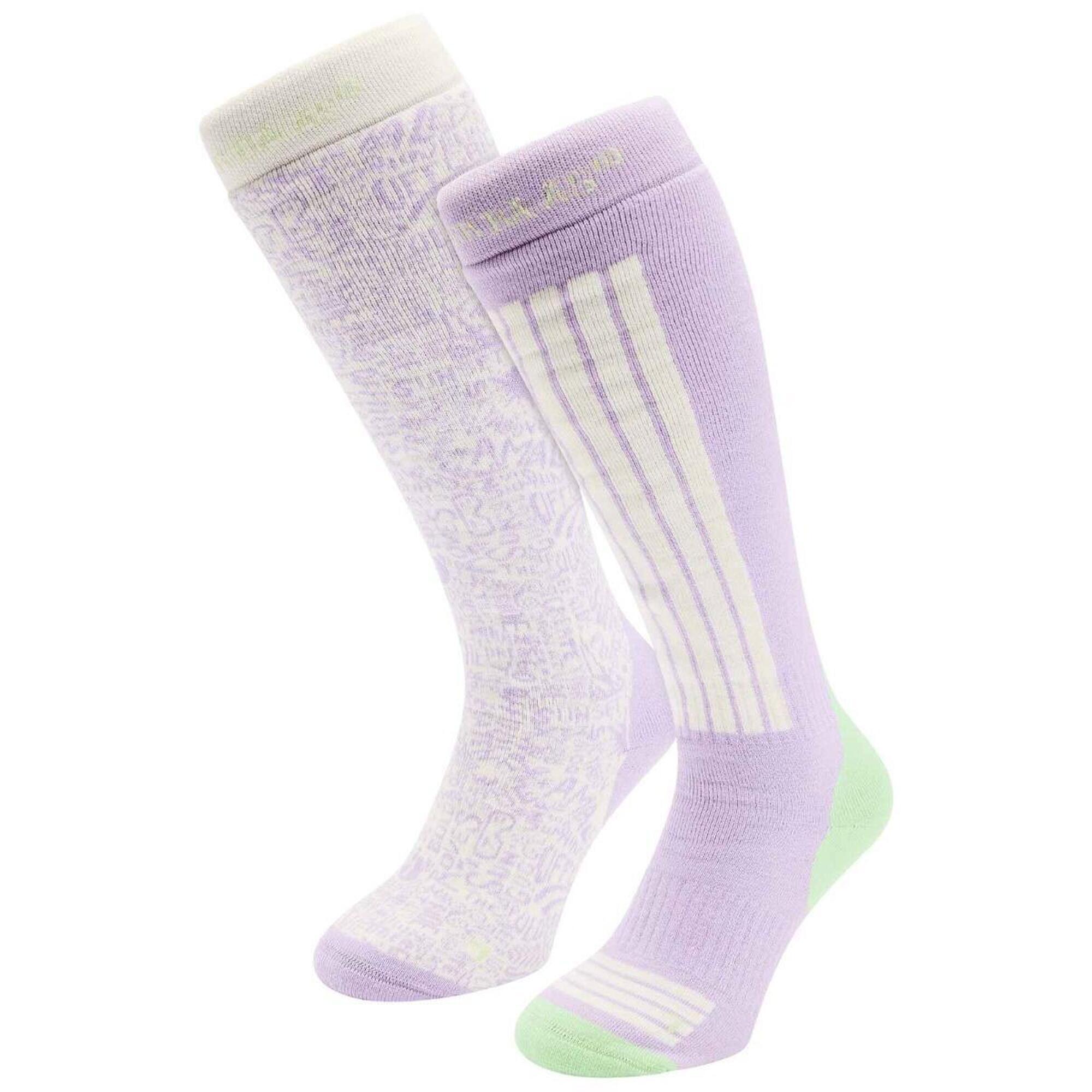 Skarpety narciarskie - Damskie - 2 pary - Białe wielokolorowe