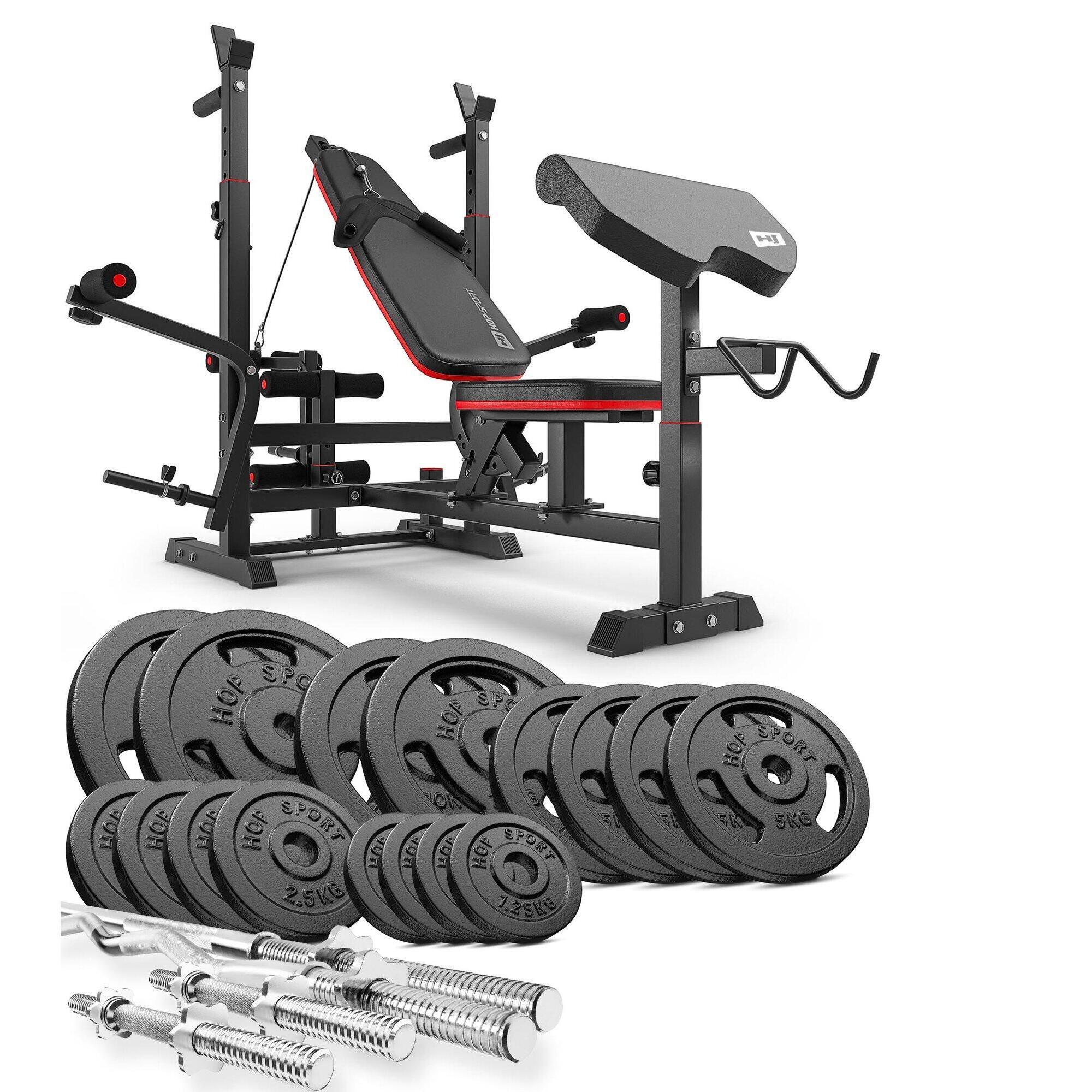 Zestaw kulturystyczny Hop-Sport Strong 106kg z ławką HS-1075