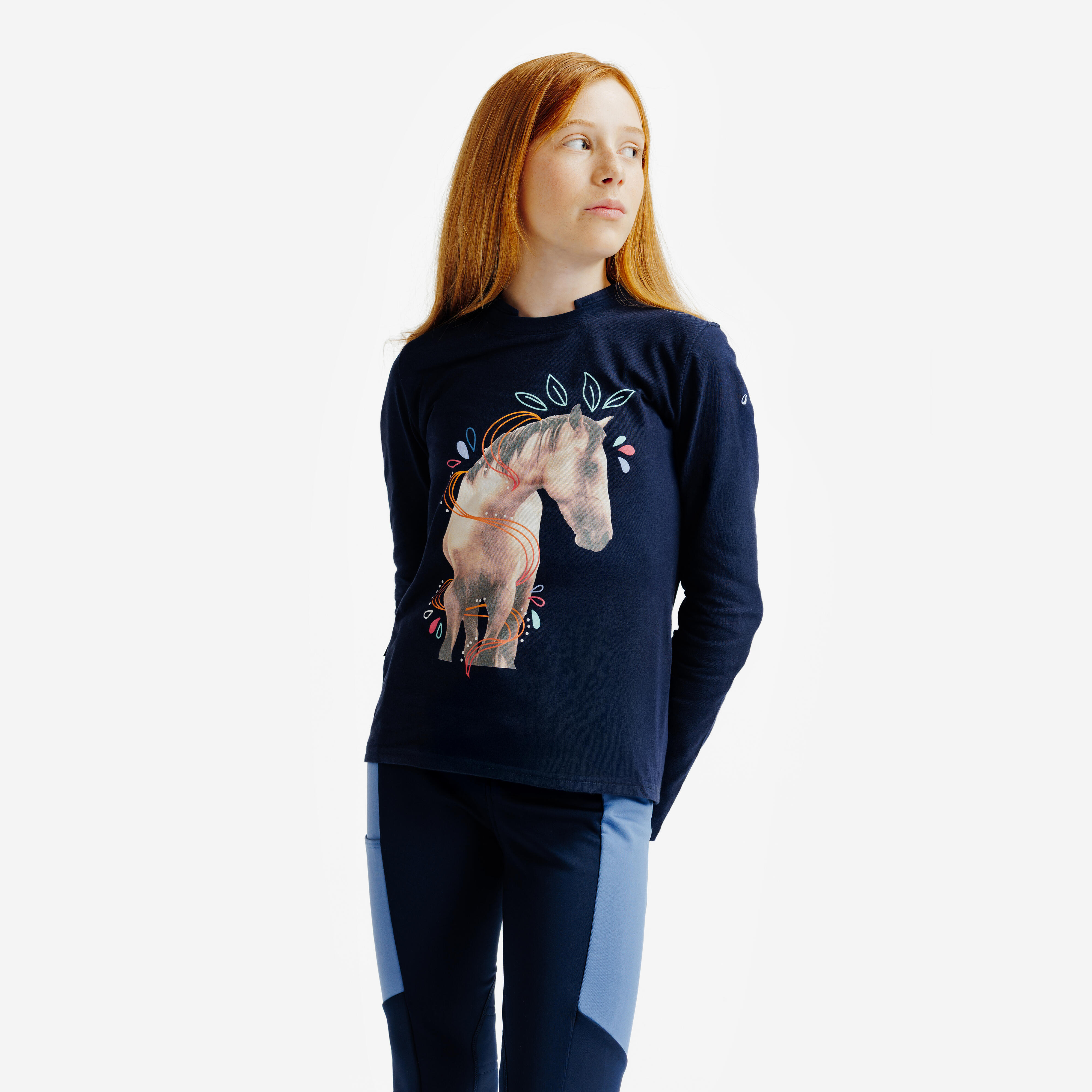 Koszulka polo z długim rękawem do jazdy konnej dla dzieci Magic