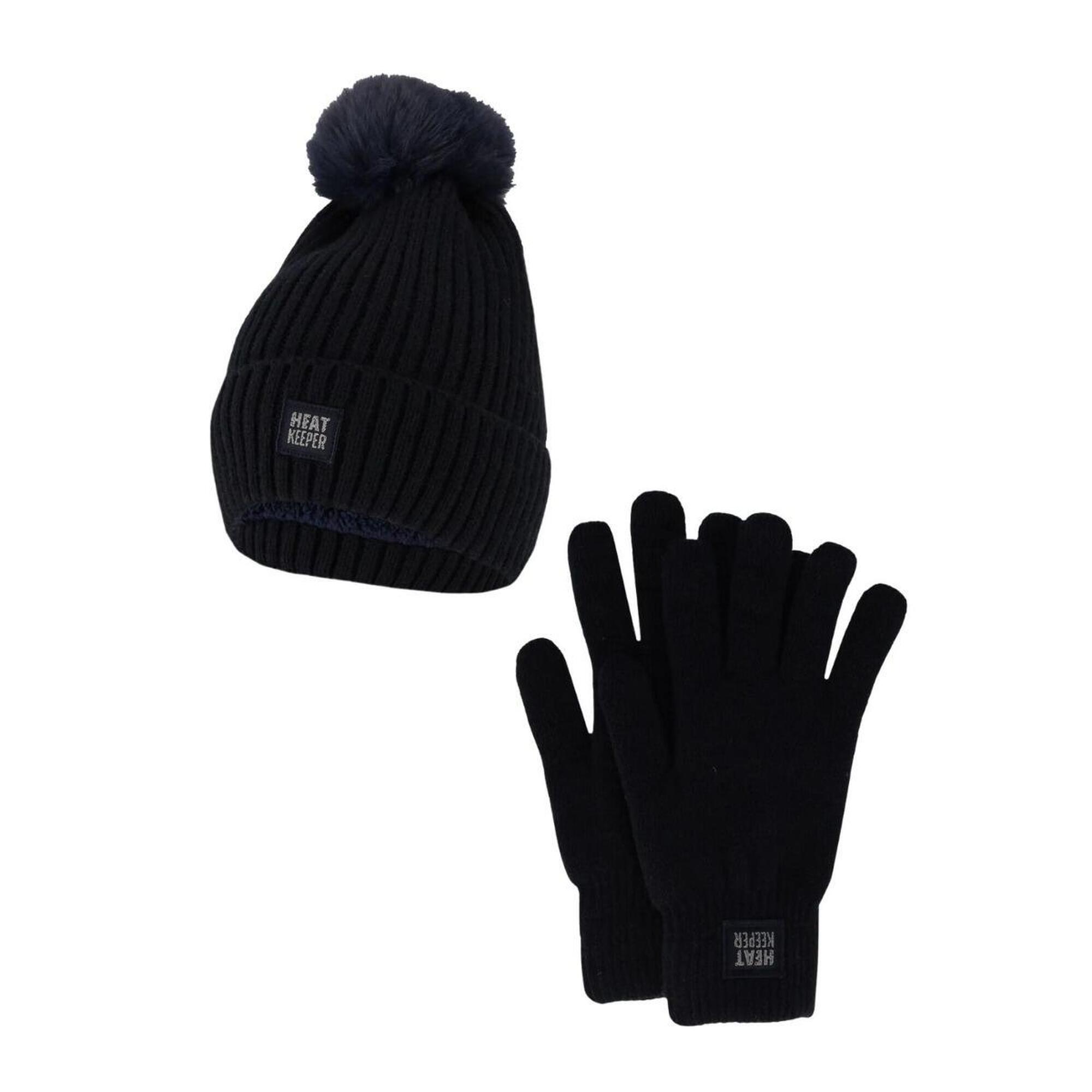 Damski Zimowy Zestaw Termiczny - Czapka + Rękawiczki - Granatowy