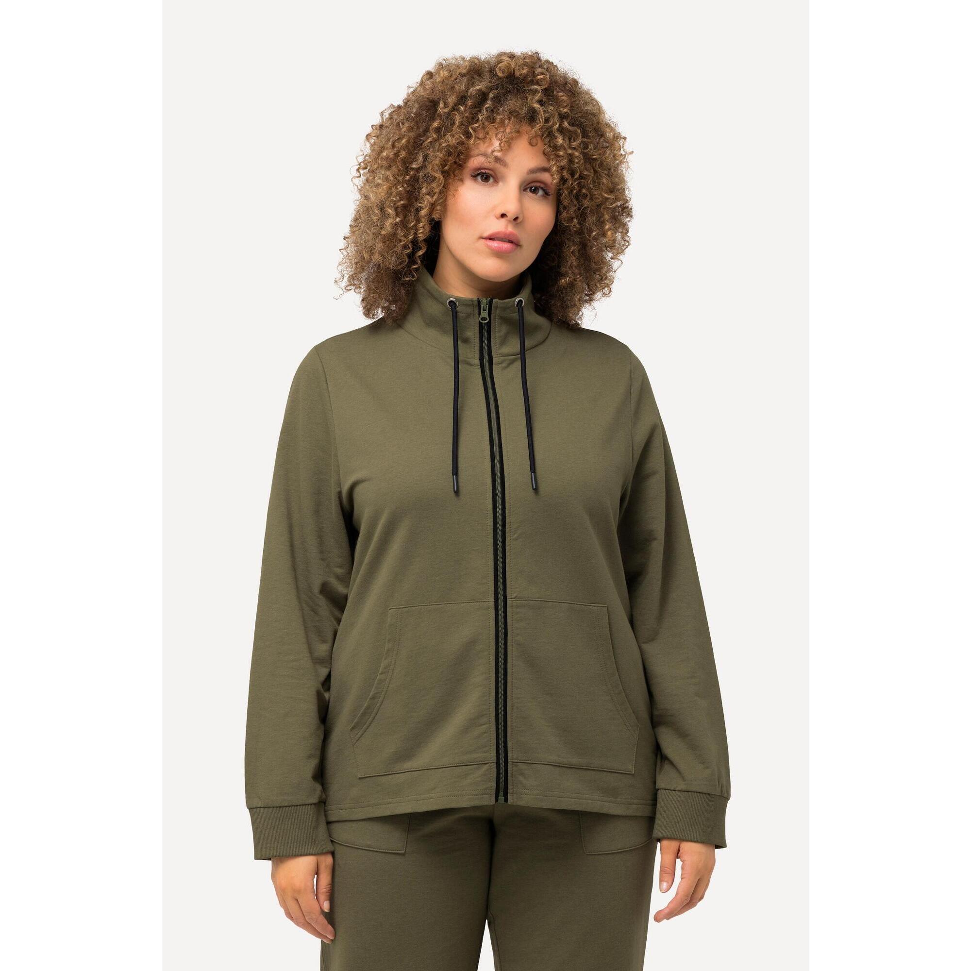 Damskie Bluza rozpinana stójka kieszeń kangurka dłuższy tył