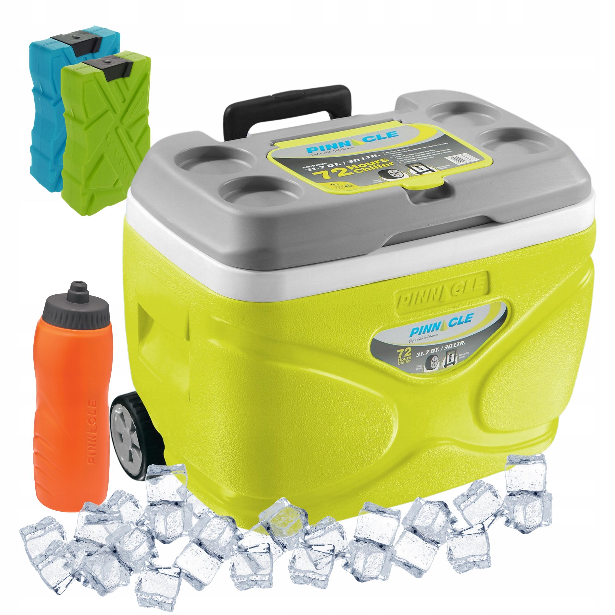 Lodówka turystyczna kółka Pinnacle 30L limonka + 2 wkłady 330ml + bidon 1L