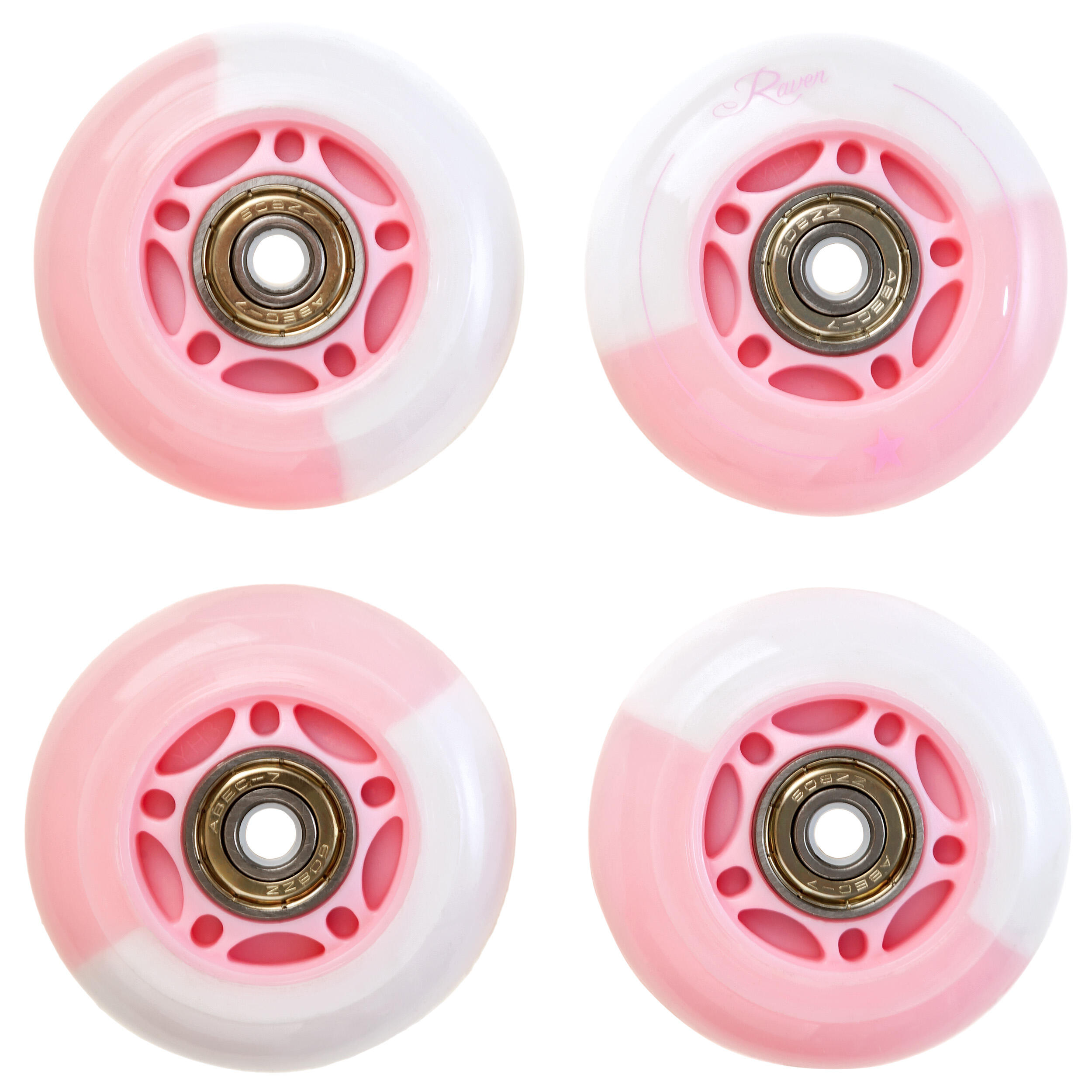 4x Świecące kółka LED + łożyska do rolek Raven Etta White/Pink 64mm PU