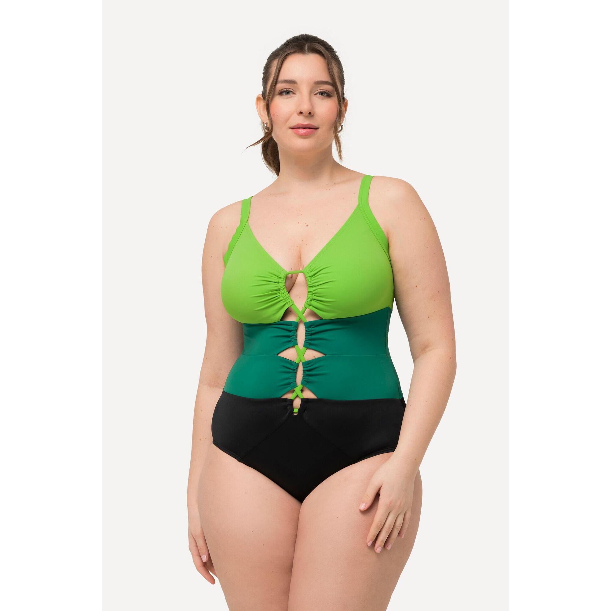 Damski Kostium kąpielowy szerokie kolorowe pasy miękkie miseczki wycięcia