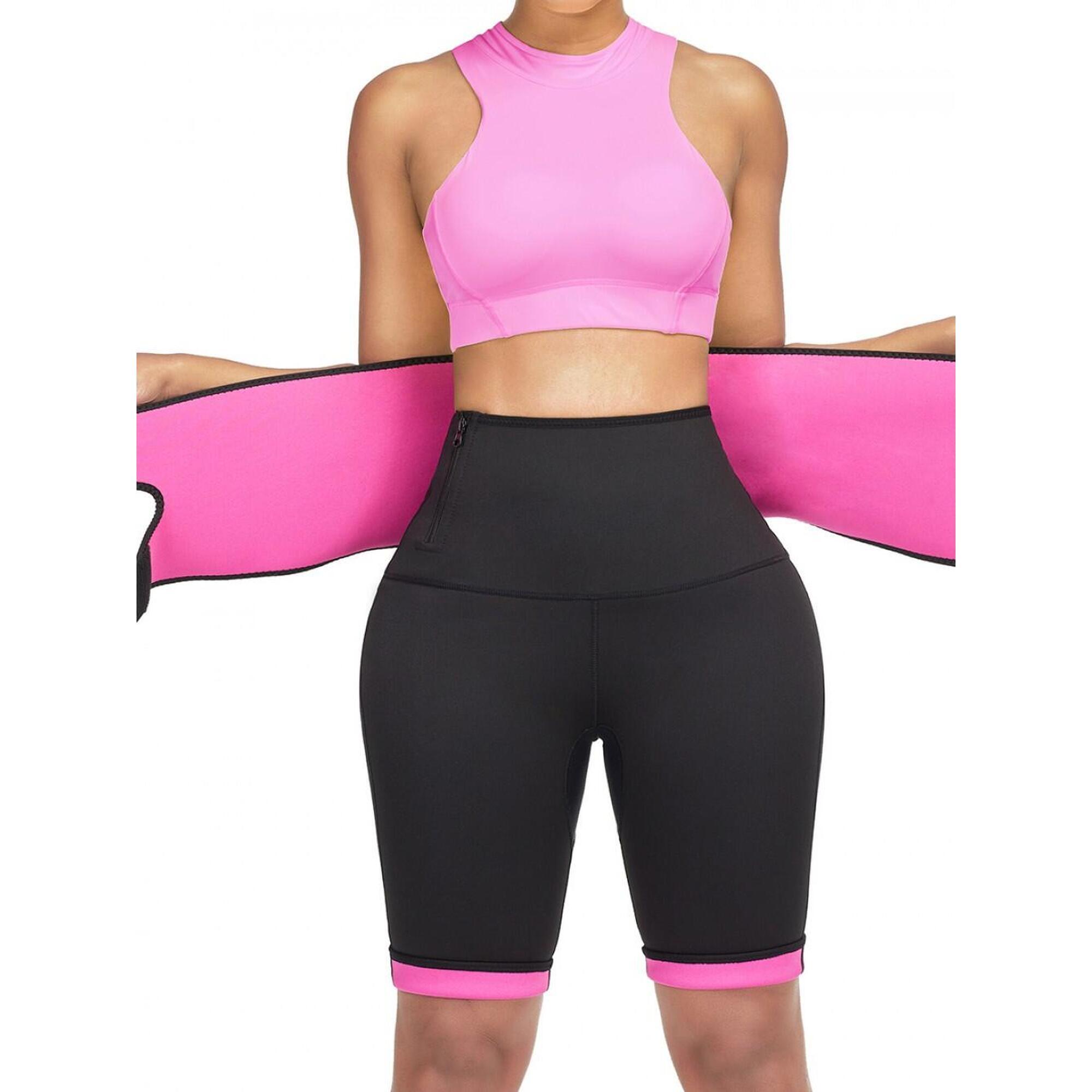 Spodnie fitness neoprenowe wyszczuplające damskie z paskiem