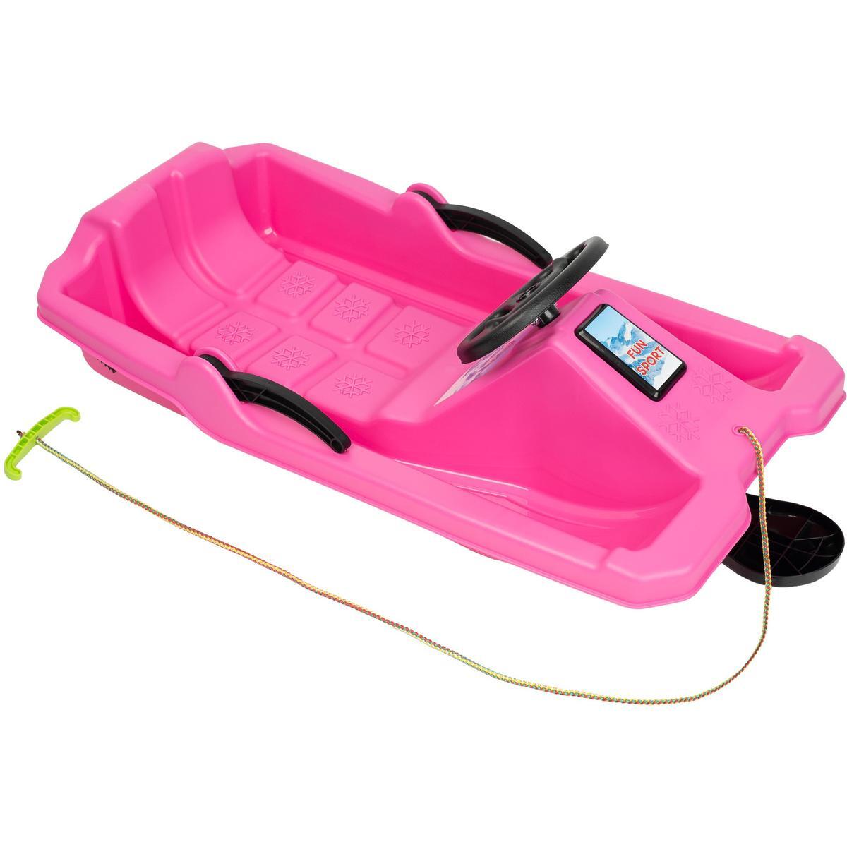 Sanki plastikowe dla dzieci Enero Adaś 84x43x25cm z hamulcem i kierownicą