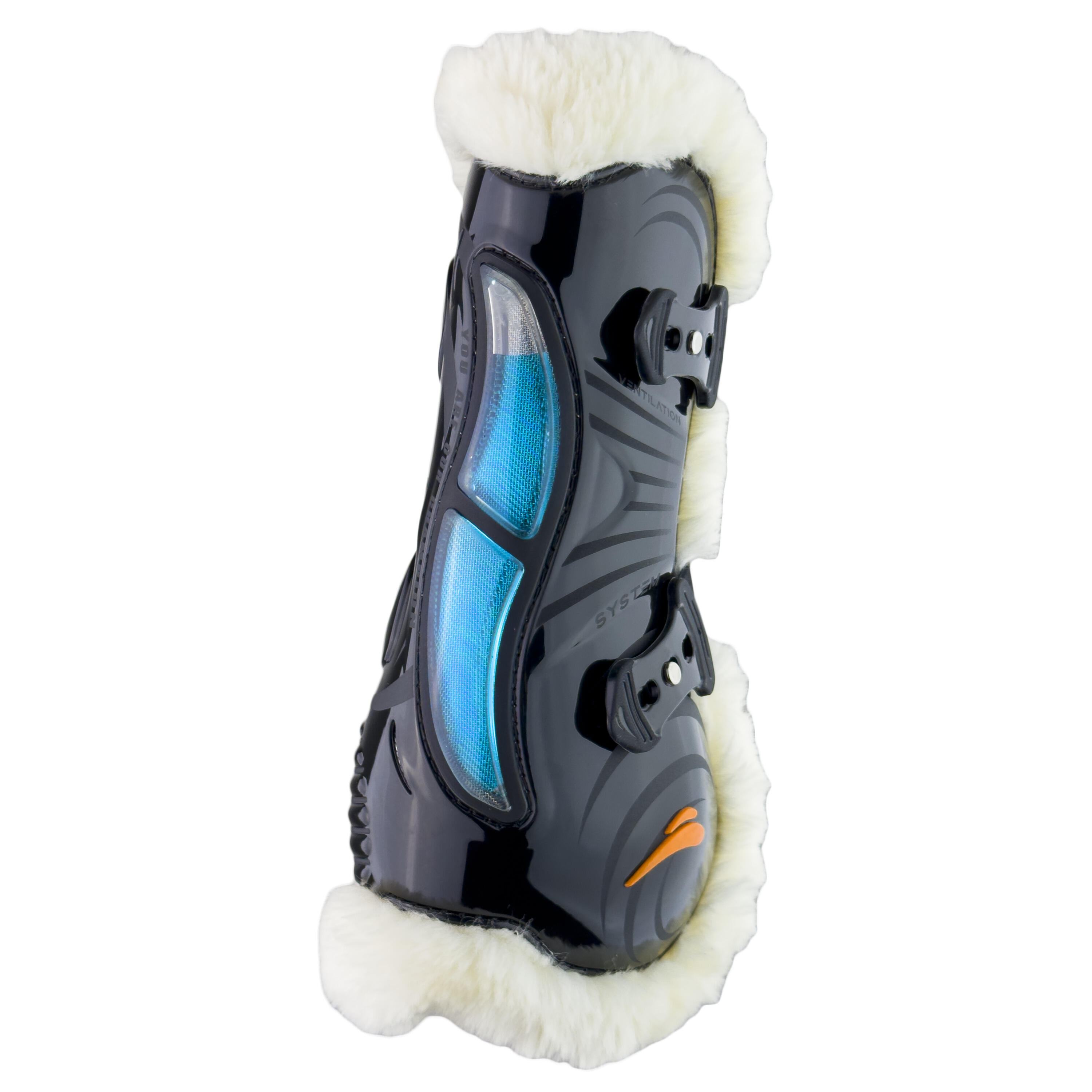 Otwarte ochraniacze na przednie nogi dla koni z futrem eQuick Airshock Fluffy