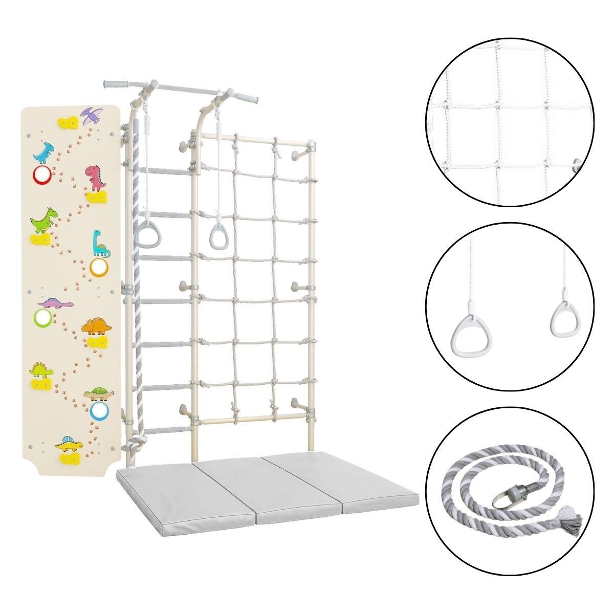 Drabinka gimnastyczna Kometa Next 3 + ścianka wspinaczkowa Dino biały