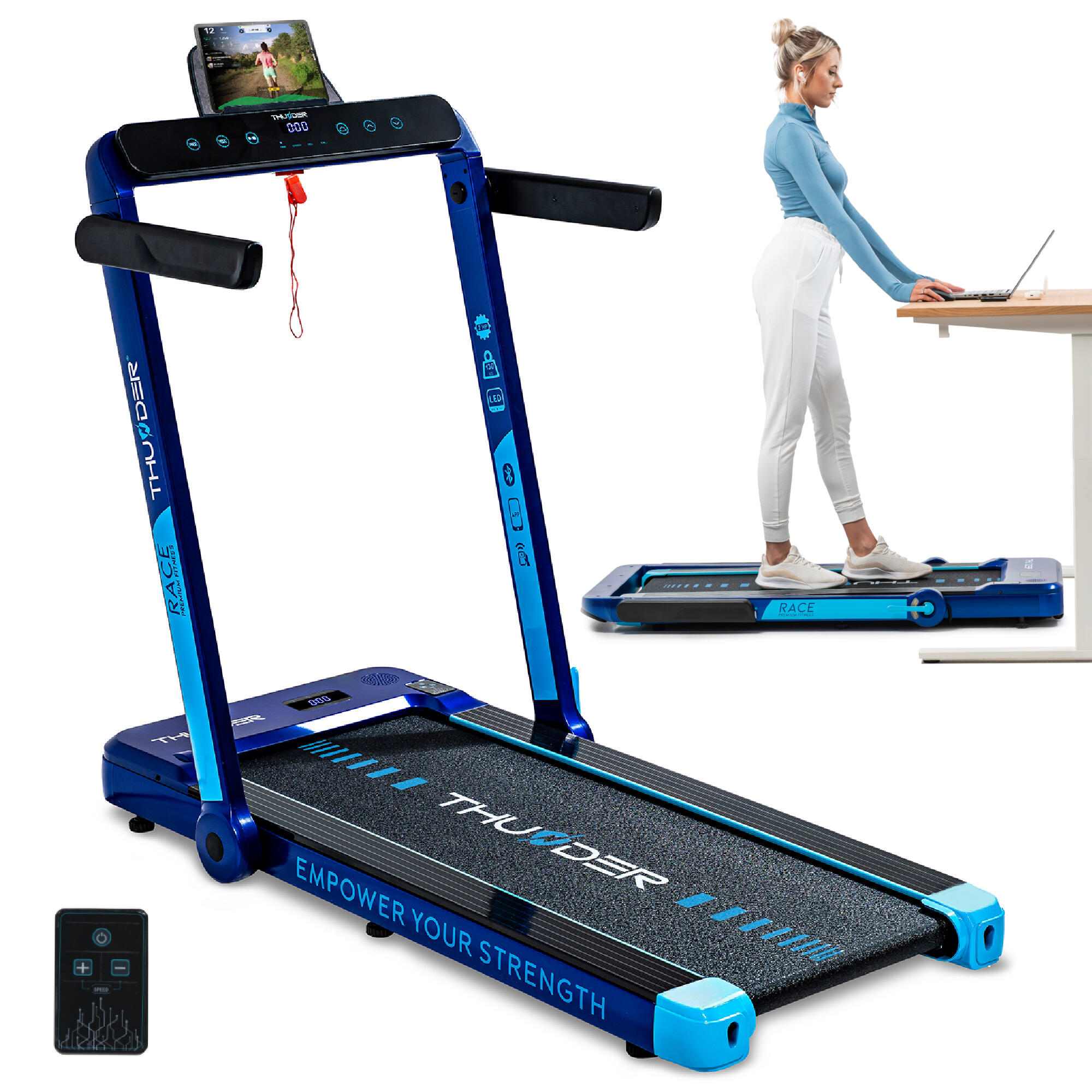 Bieżnia elektryczna do biegania składana Thunder RACE-BLUE 14 km/h