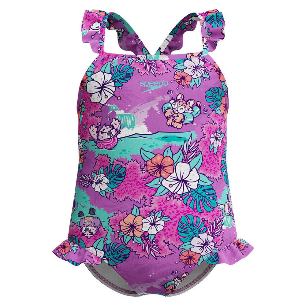 Dziewczęcy Jednoczęściowy Kostium Kąpielowy Lts Z Nadrukiem Cyfrowym I Falbanką