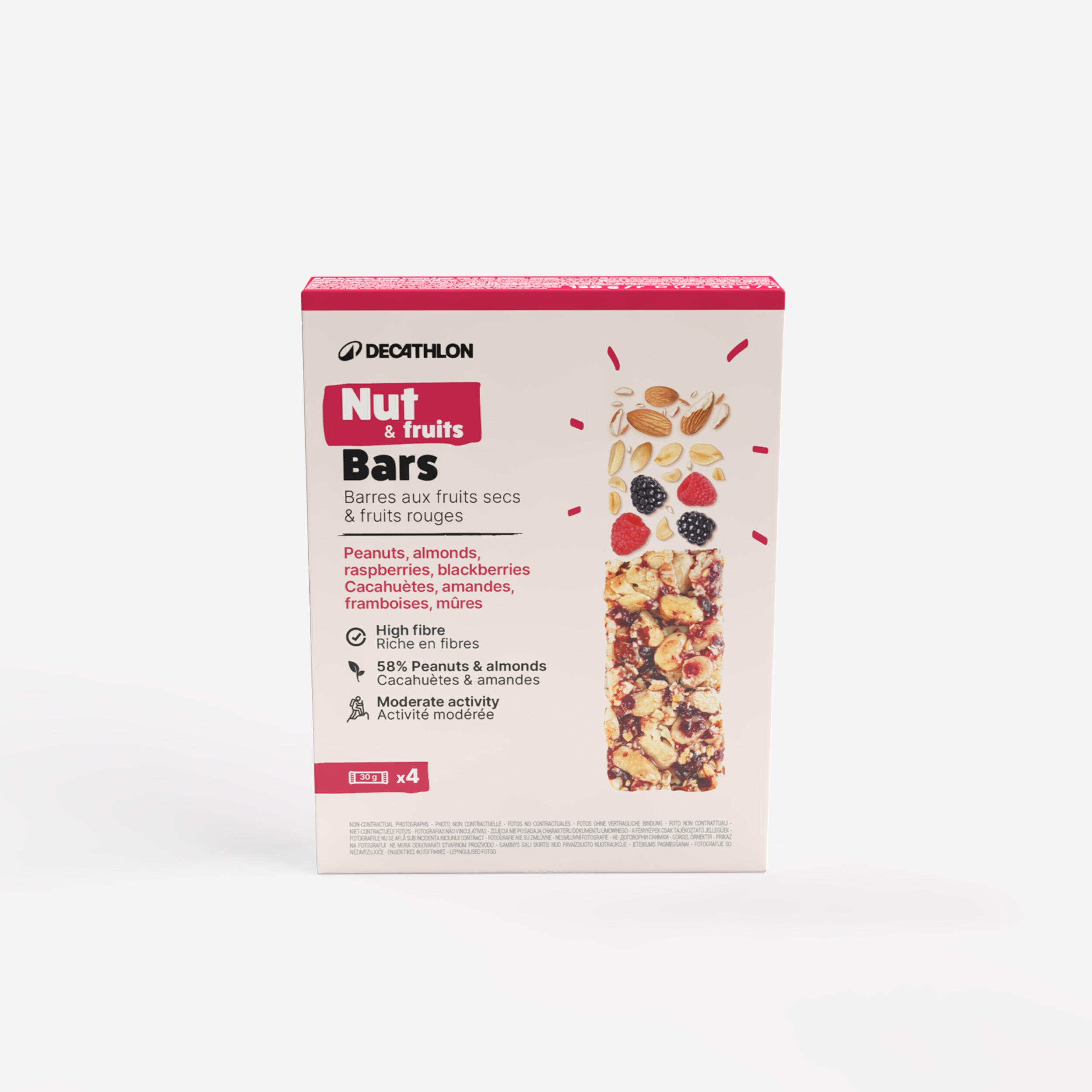 Baton z orzeszkami ziemnymi, migdałami, malinami i jeżynami, 4 sztuki