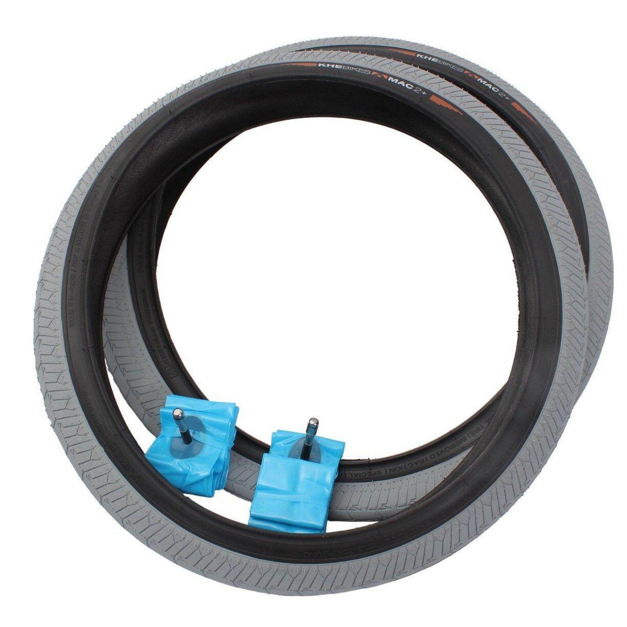 BMX opony 2x MAC2+ drut szare + 2x dętki KHE LASER