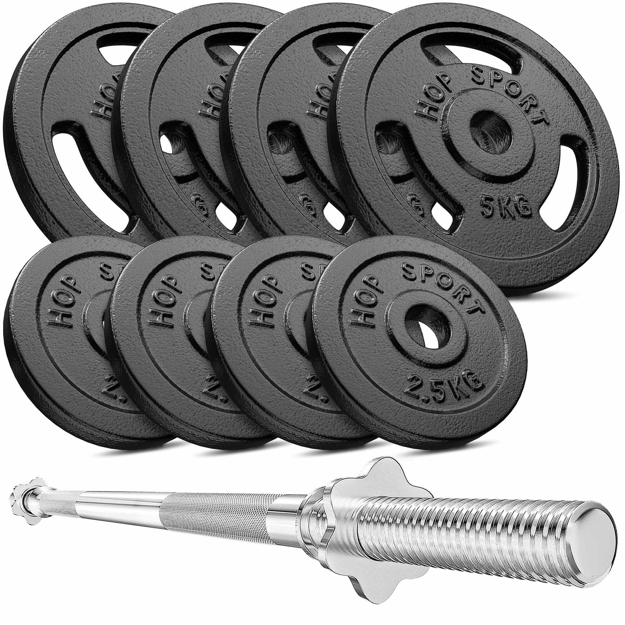 Zestaw obciążeń żeliwnych sztanga Hop-Sport Strong 39kg z gryfem prostym