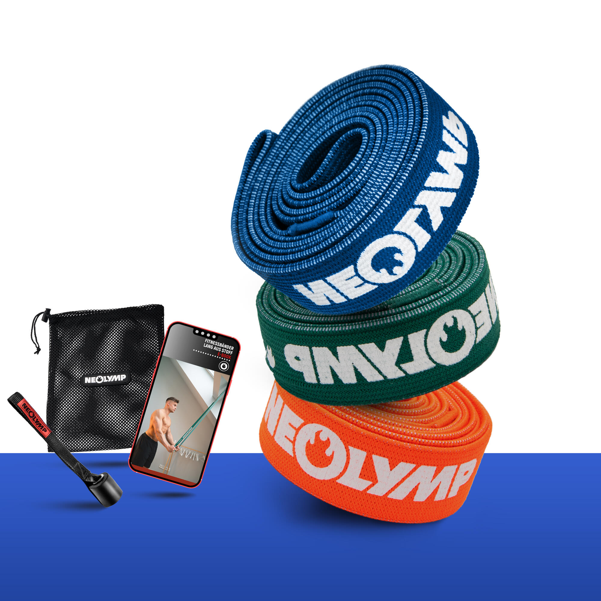 Zestaw taśm fitness z tkaniny – 3 poziomów oporu, taśmy treningowe z torbą