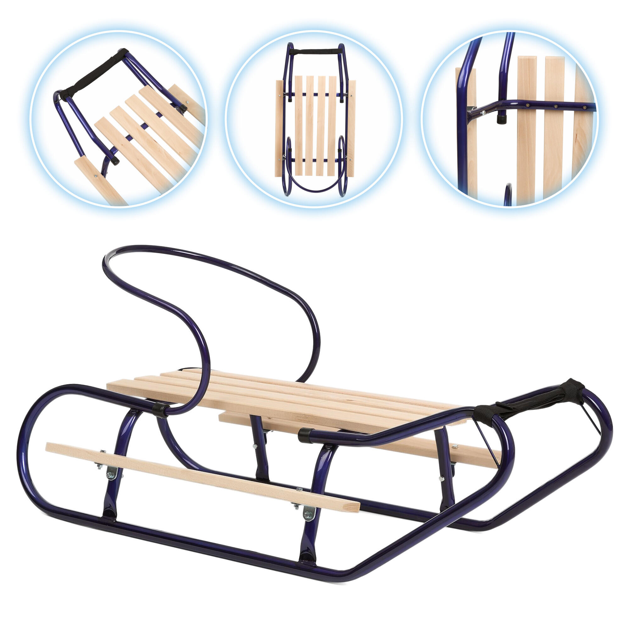 Sanki metalowe HUMBAKA z oparciem i podnóżkami