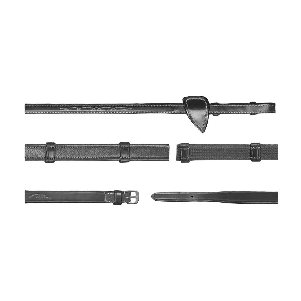 Dy'on 5/8'' Hunter Reins With 7 Leather Loops Zwart -