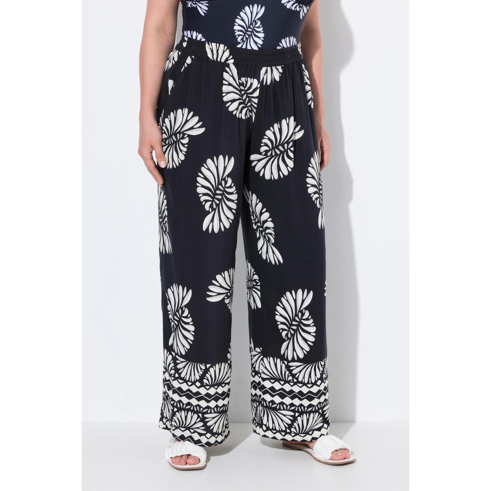 Damskie Spodnie palazzo nadruk szeroka nogawka elastyczny pas