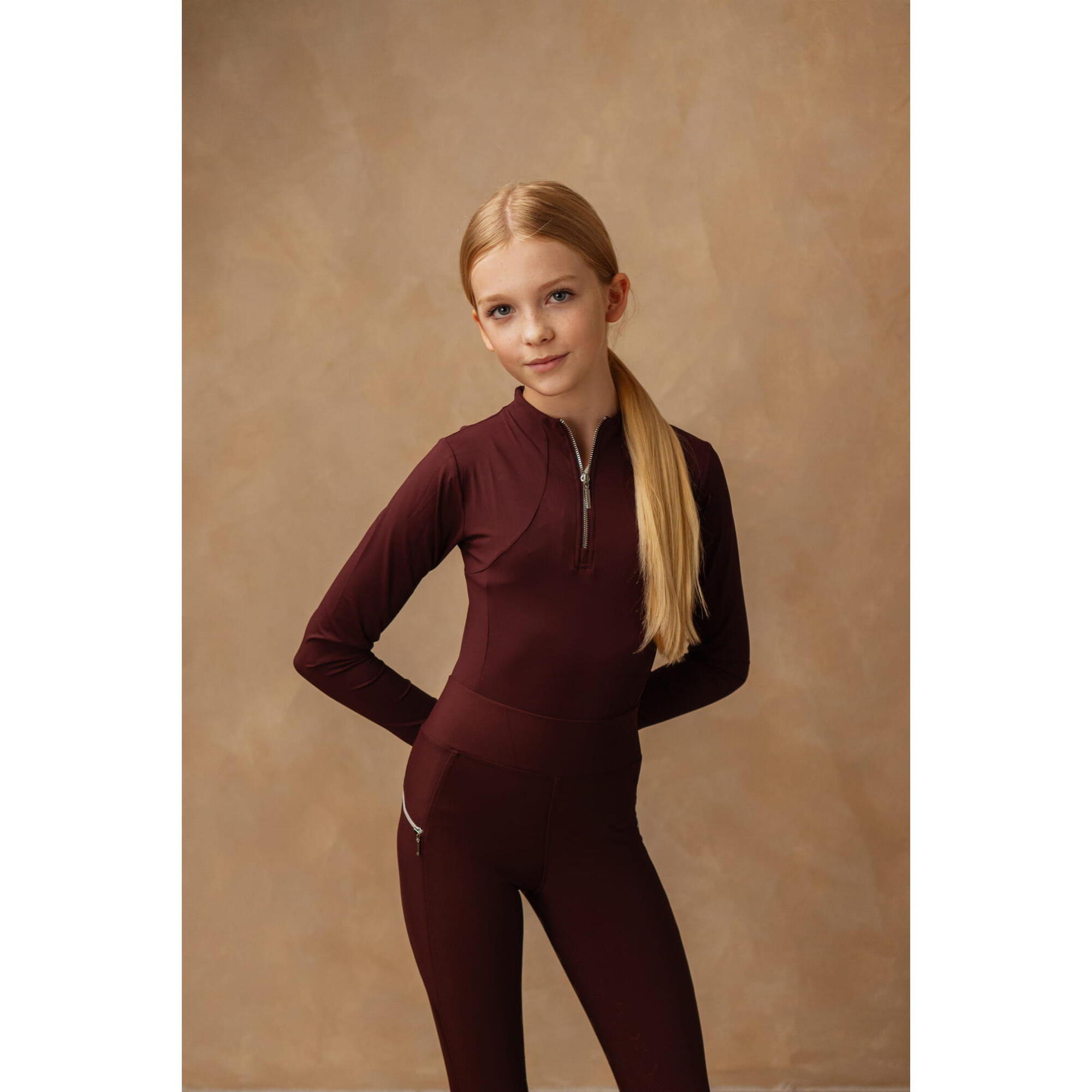 Dziecięca bluzka do jazdy konnej z długim rękawem Catty long Bordowa