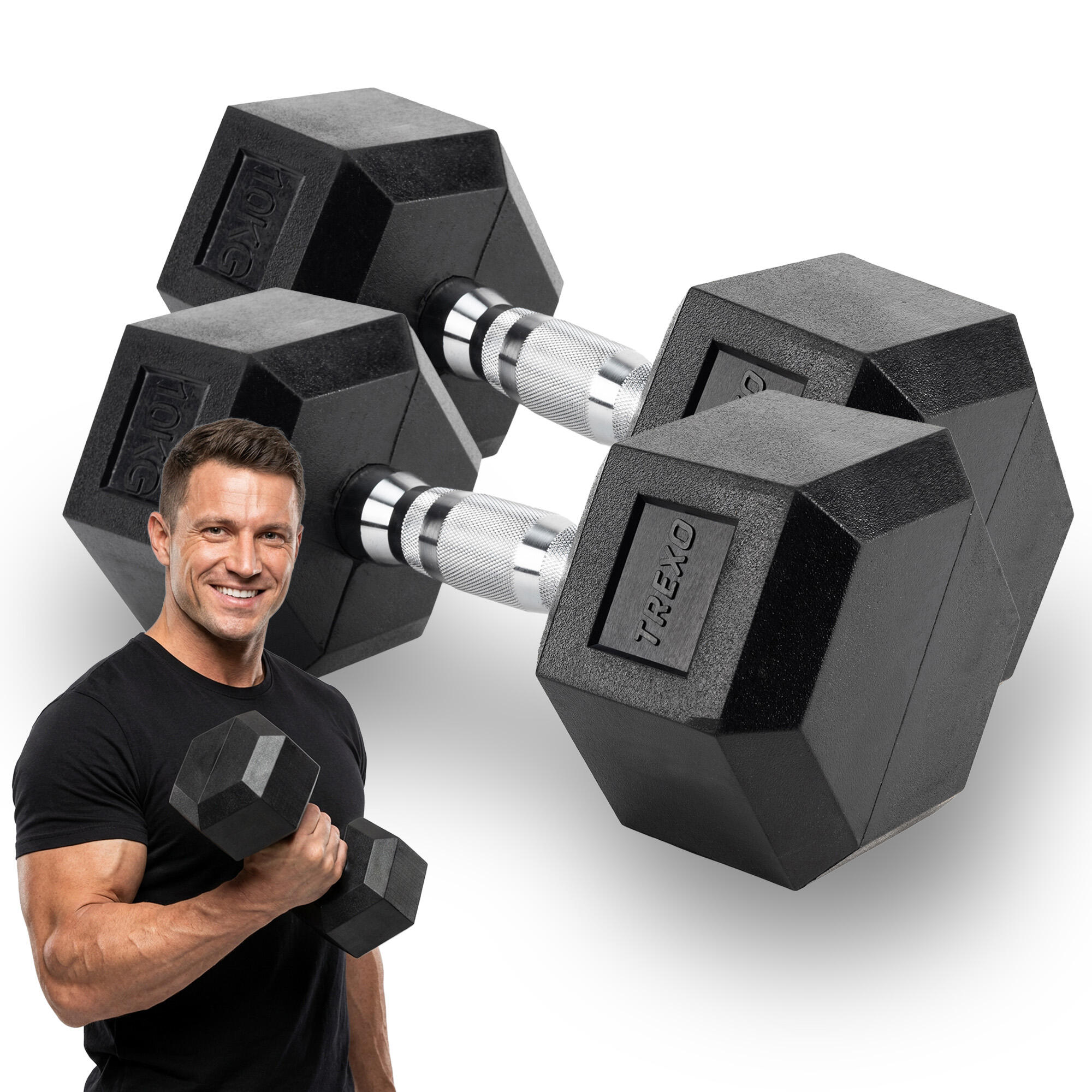 Hantel ogumowany XTREXO Hex 10 kg