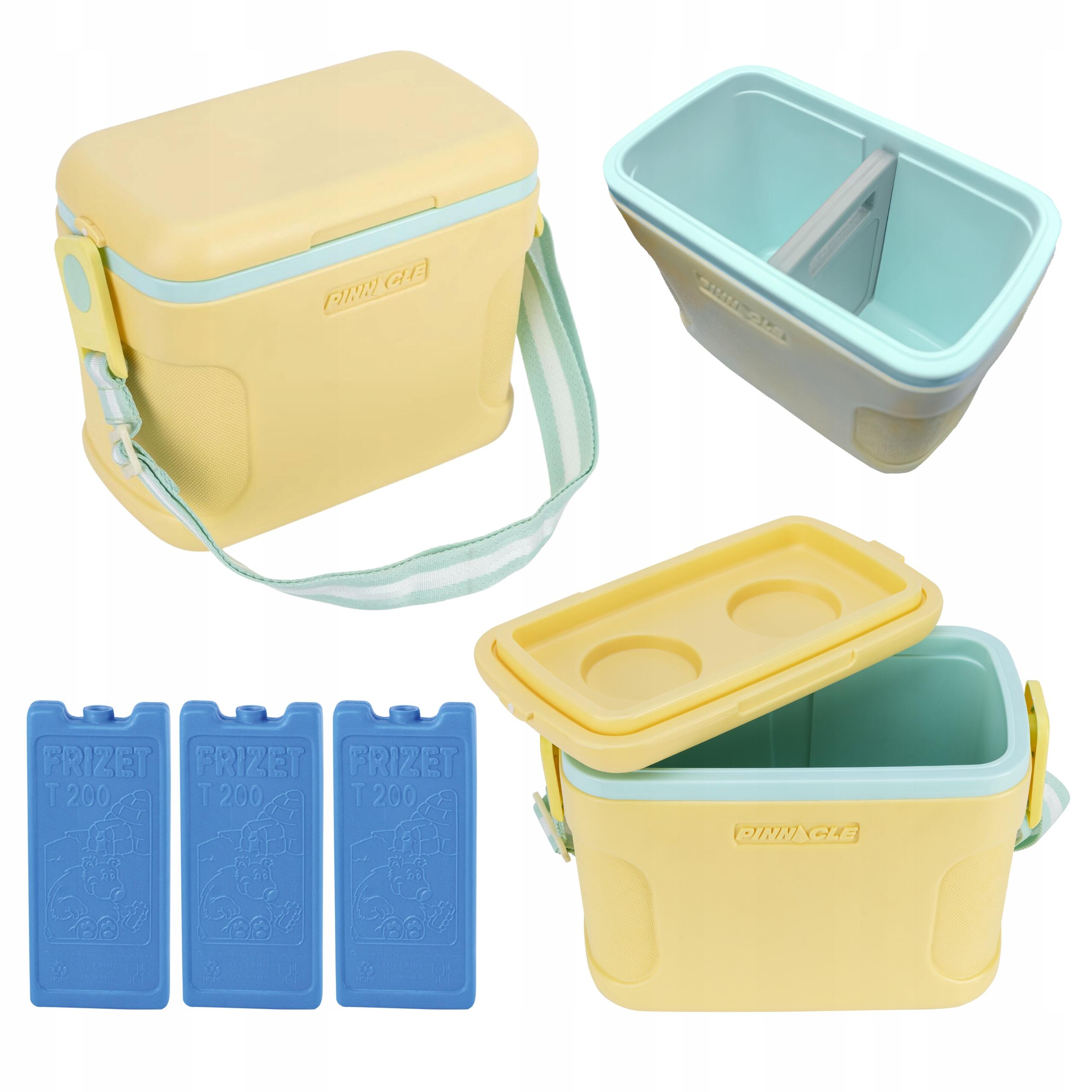 Lodówka turystyczna mała na ramię żółta PINNACLE 8L + 4 wkłady chłodzące