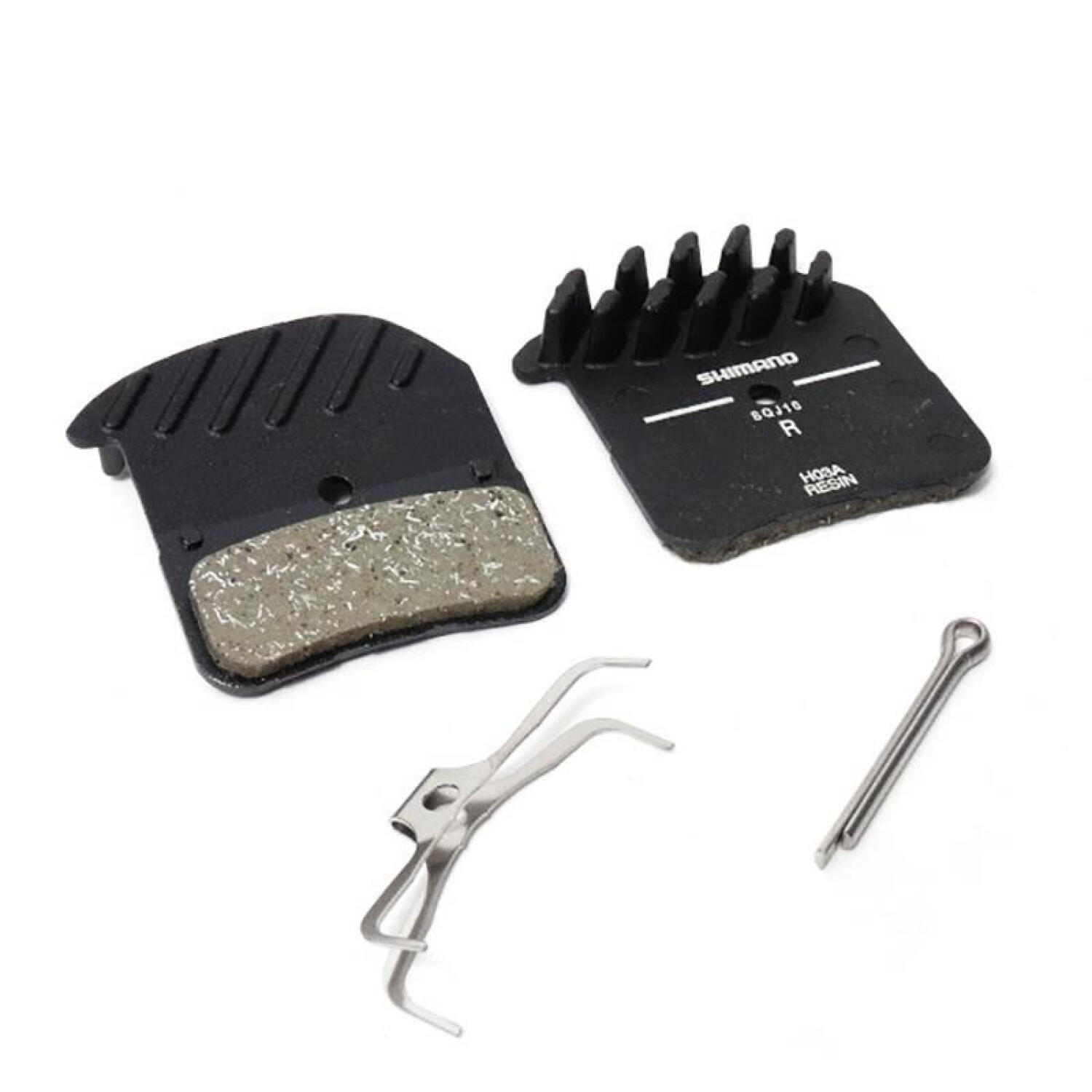 Żywiczne klocki hamulcowe z płetwą i sprężyną z zawleczką Shimano H03A-RF (x2)