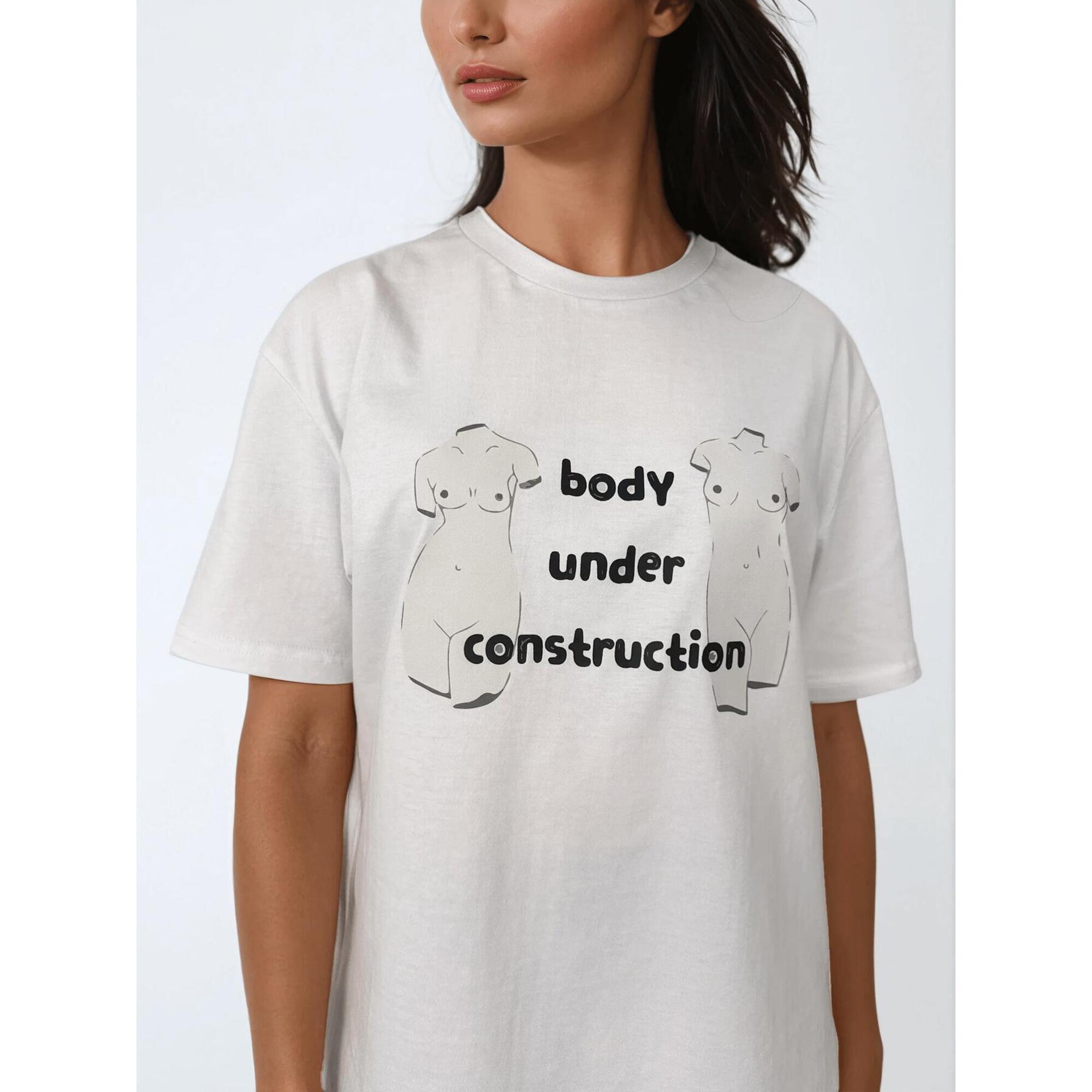Biały T-shirt Damski - Body Under Construction BeShaped
