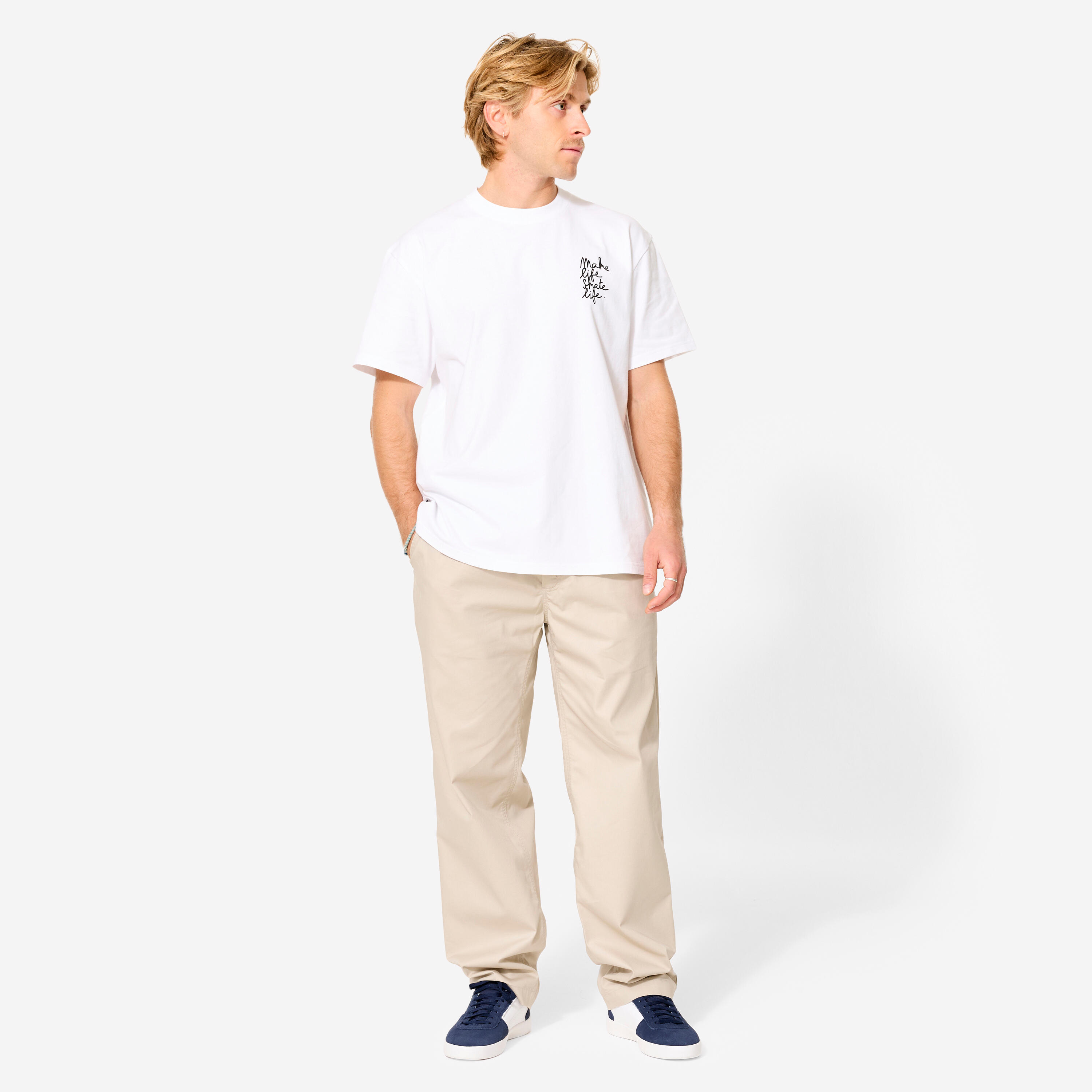 T-shirt z krótkimi rękawami TS500 biały we współpracy z Make Life Skate Life