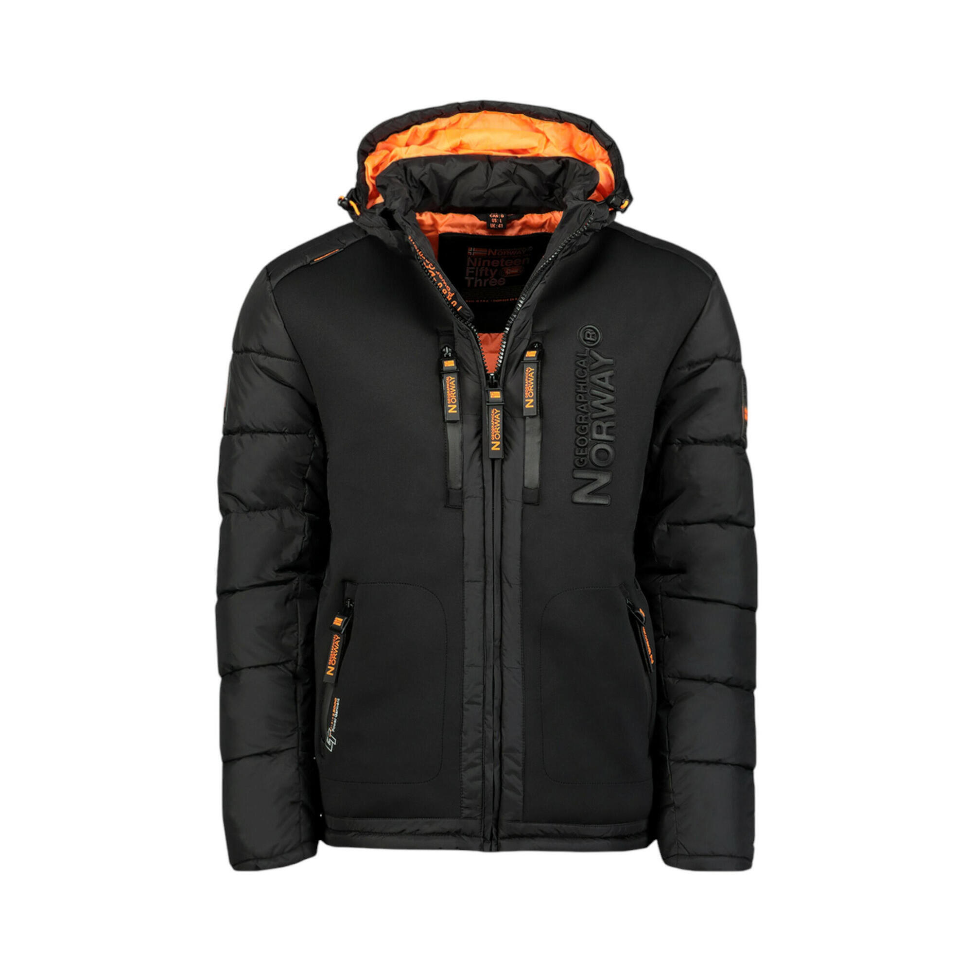 Geographical Norway BEACHWOOD – męska kurtka softshell, czarna/pomarańcz.