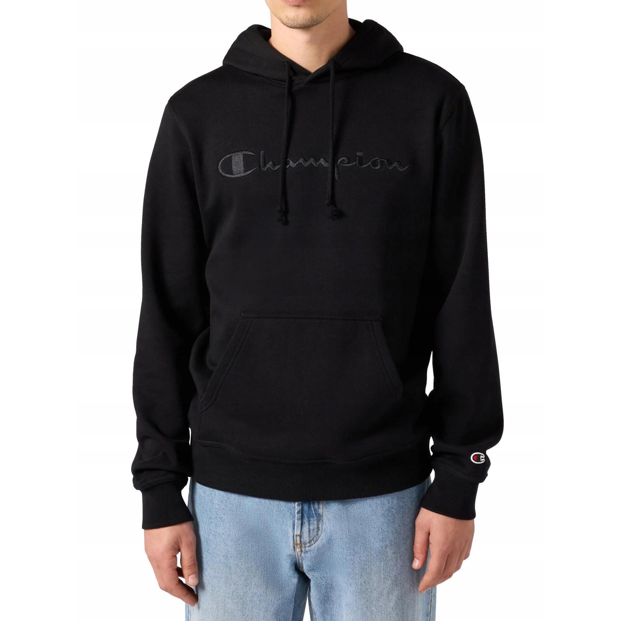 BLUZA męska CHAMPION 220271-KK001 z kapturem bawełniana czarna ciepła L