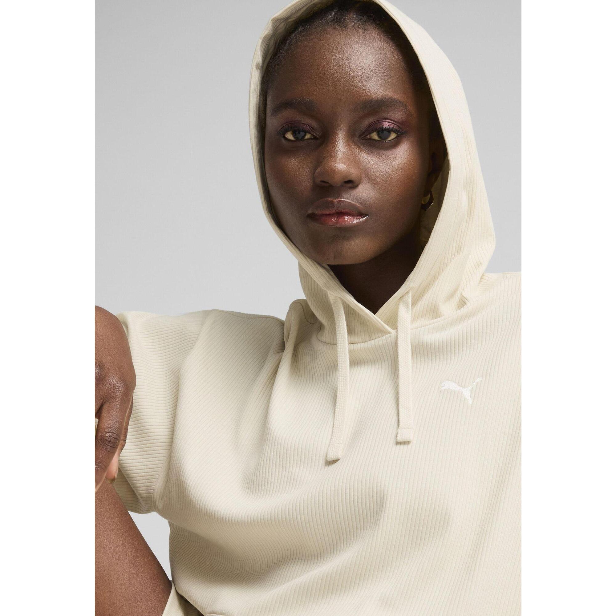 Damska wygodna prążkowana bluza z kapturem ESS ELEVATED PUMA Alpine Snow White