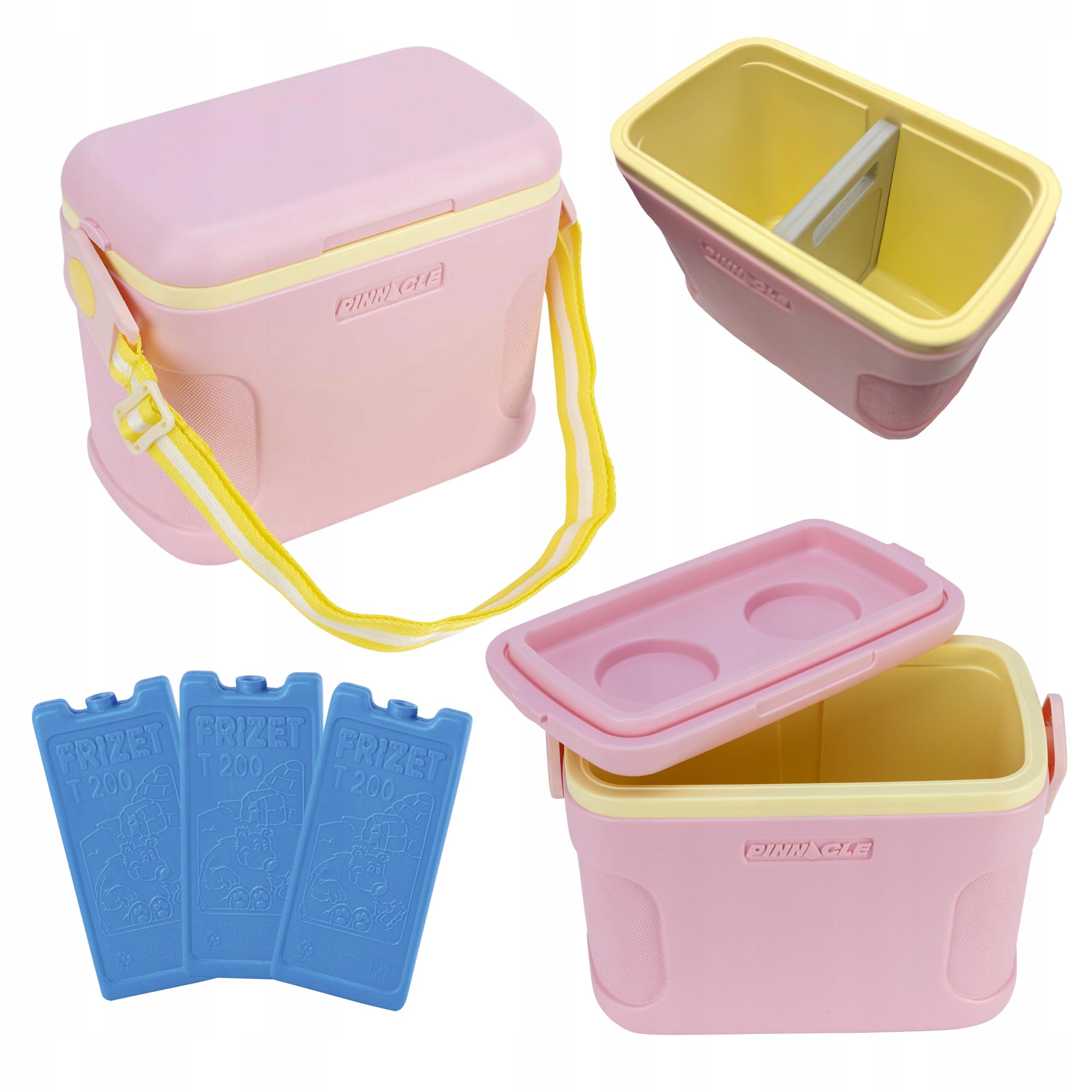 Lodówka Turystyczna z Paskiem 8L Różowa PINNACLE + 4 wkłady chłodzące