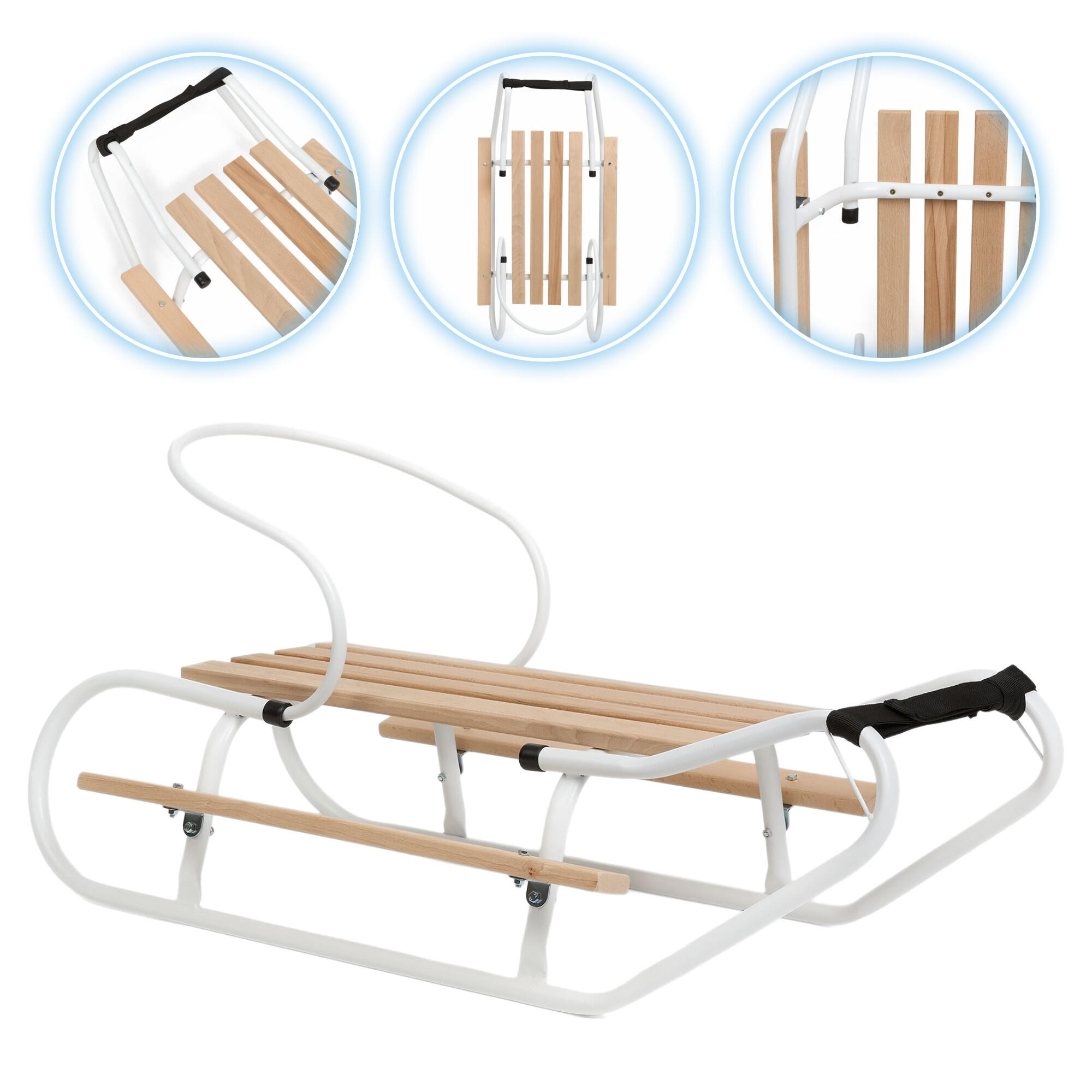 Sanki metalowe HUMBAKA z oparciem i podnóżkami