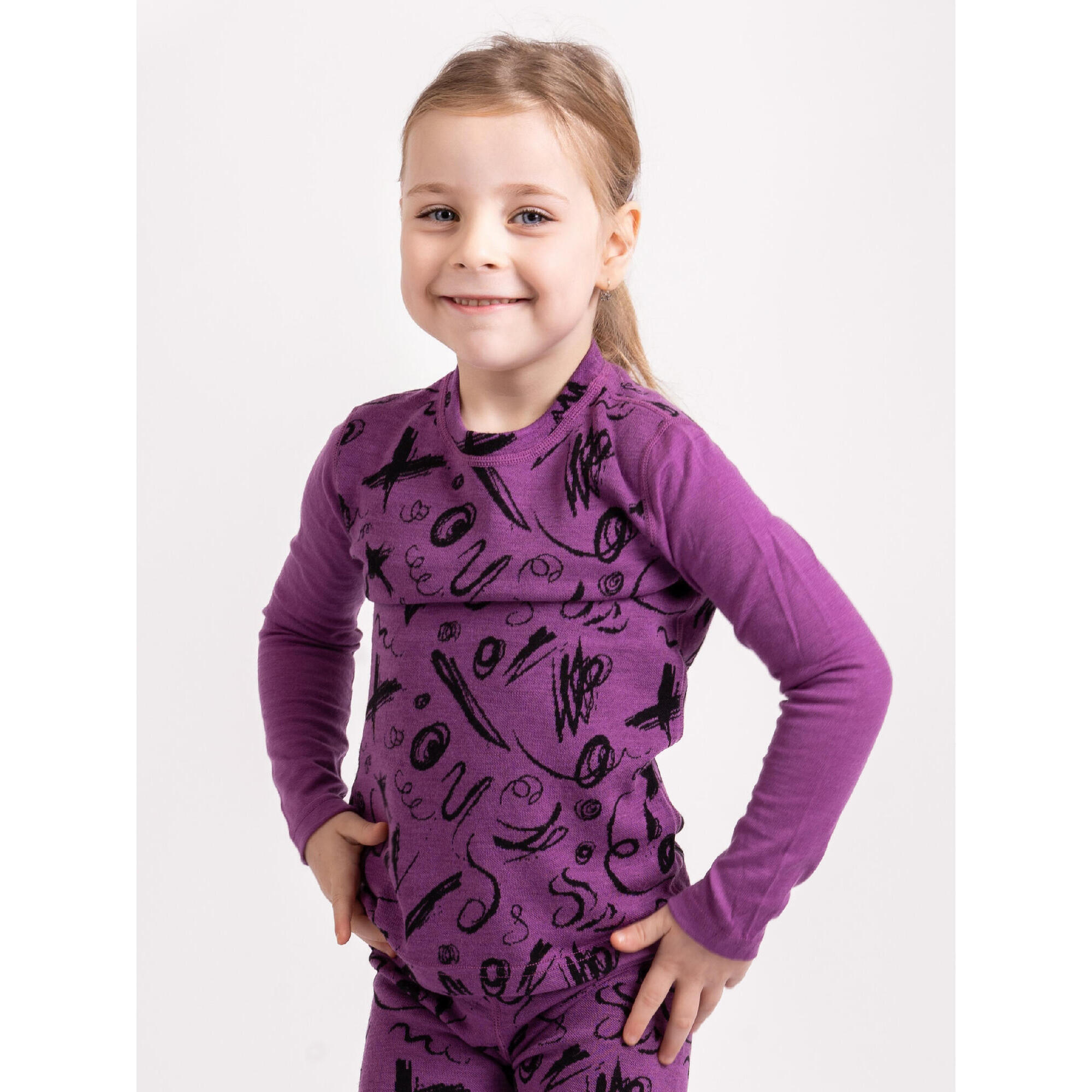 Dětské merino triko s dlouhým rukávem Nature, Ostružinová, Kresba