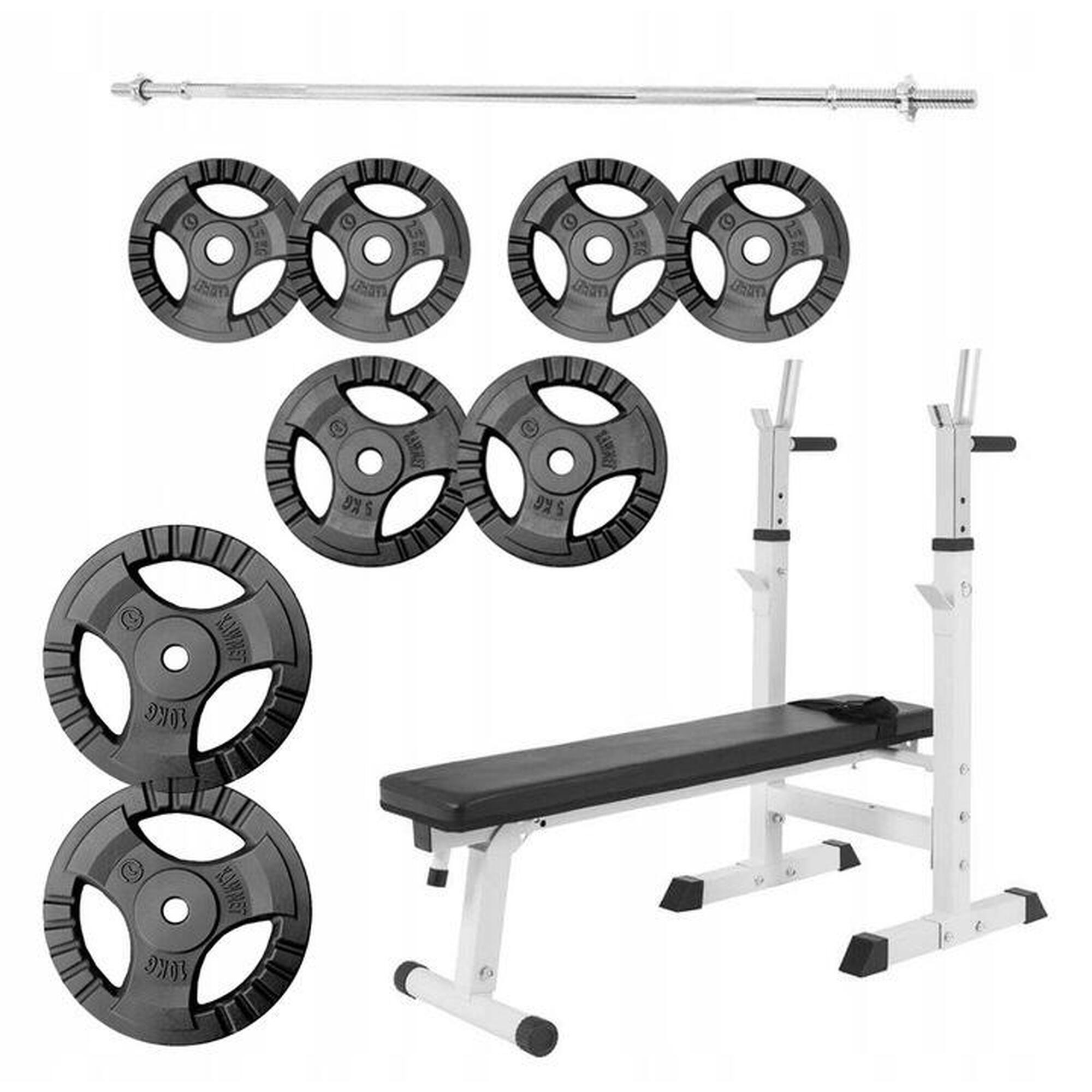 Zestaw sztanga 60 kg regulowana żeliwna +ławka regulowana 3w1