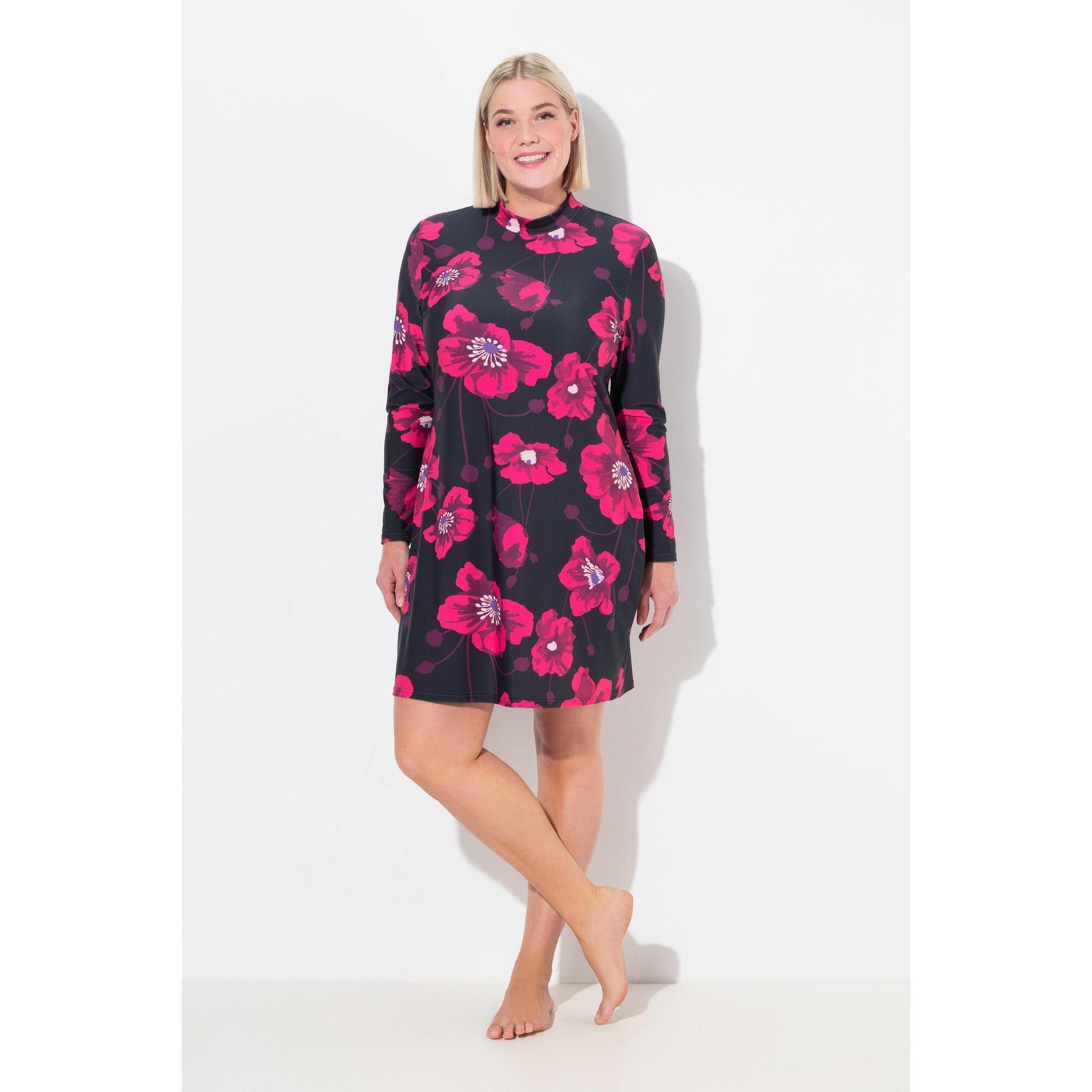 Damskie Sukienka kąpielowa kwiaty miękkie miseczki długi rękaw stójka UPF 50+