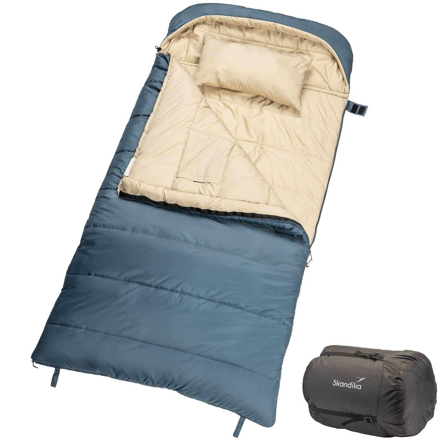Śpiwór kempingowy Oppdal z poduszką, kapturem, 190 cm, 3 sezony, komfort do 7°C
