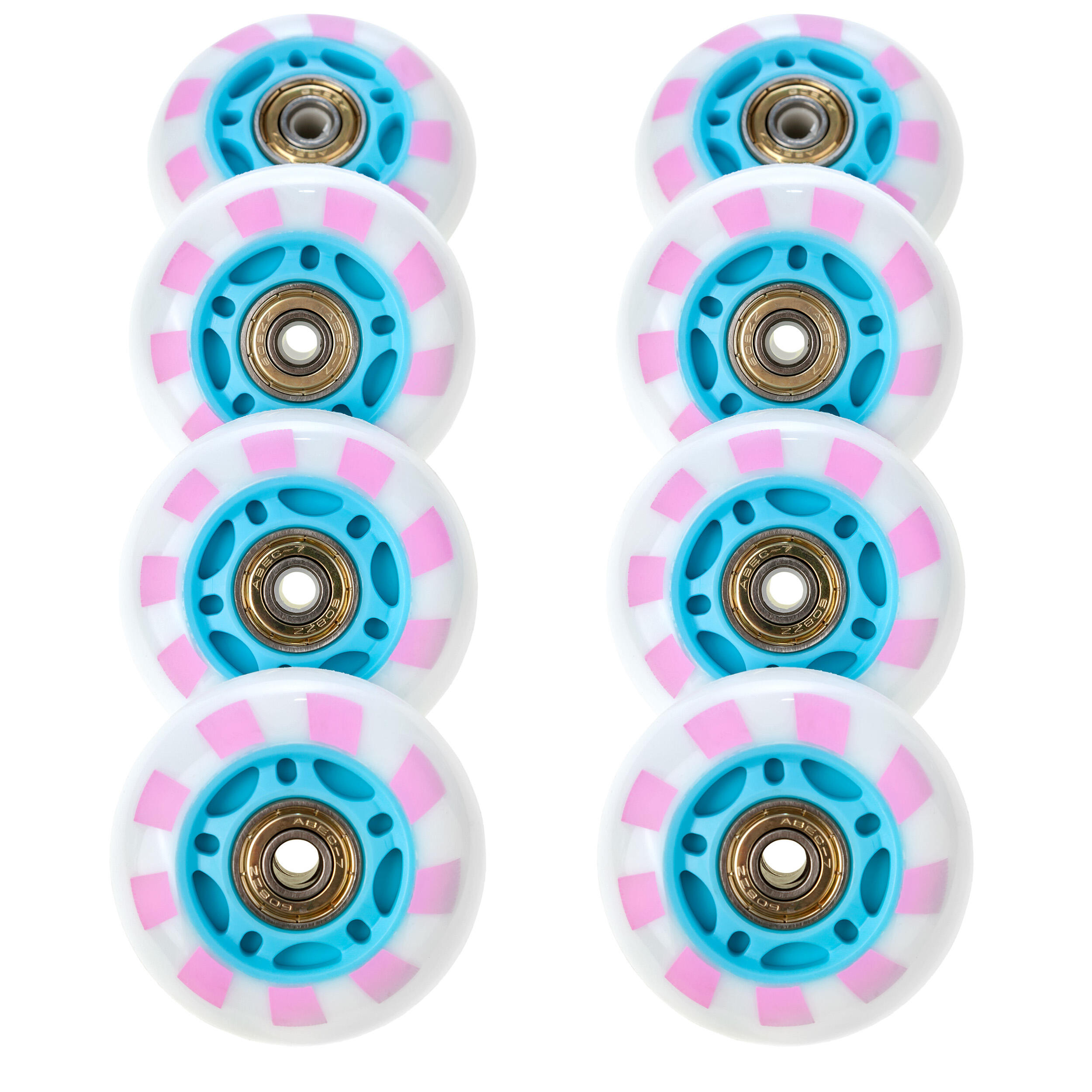 8x Świecące kółka LED + łożyska do rolek RAVEN Caramell 64mm PU