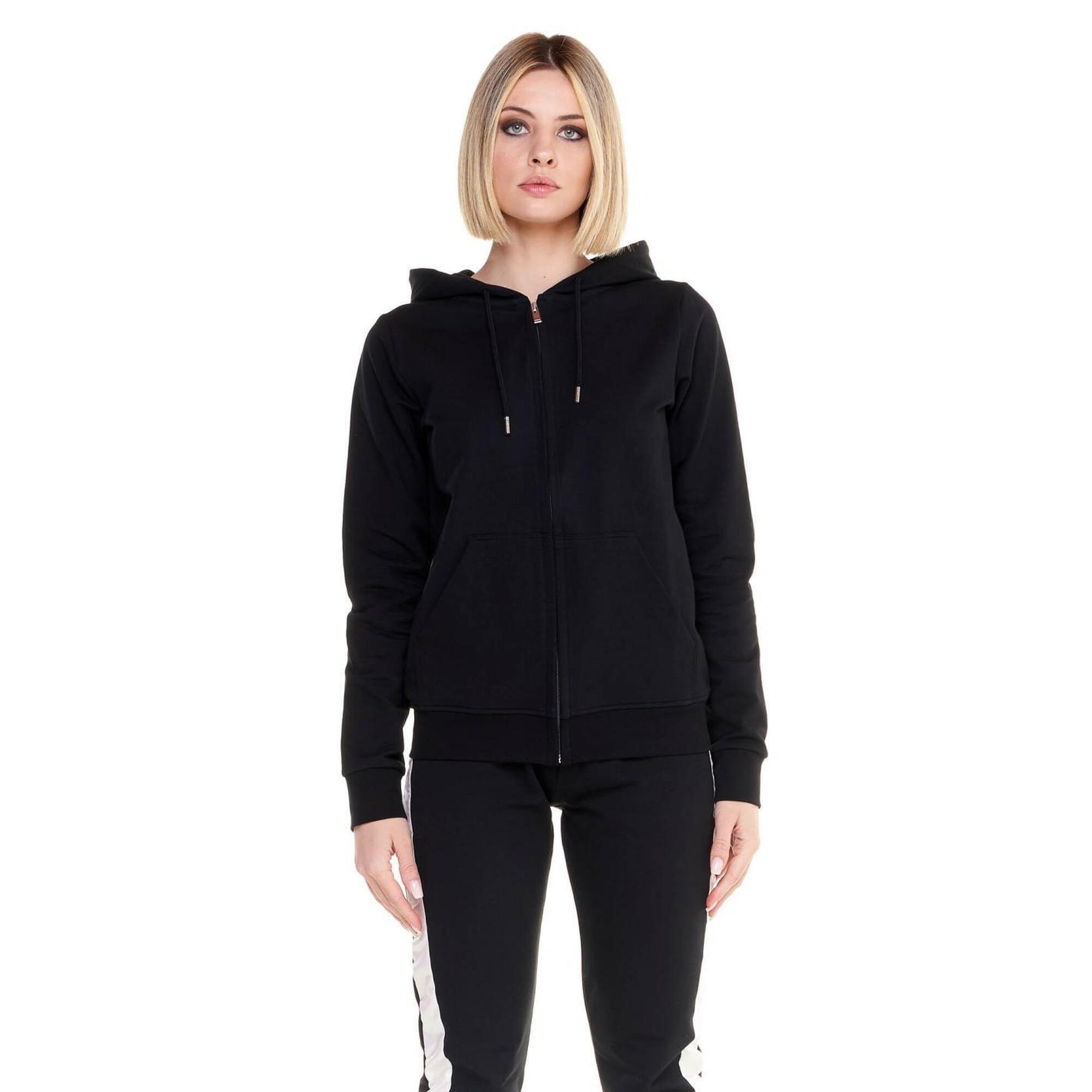 Błyszczący damski dres z kapturem i zamkiem błyskawicznym