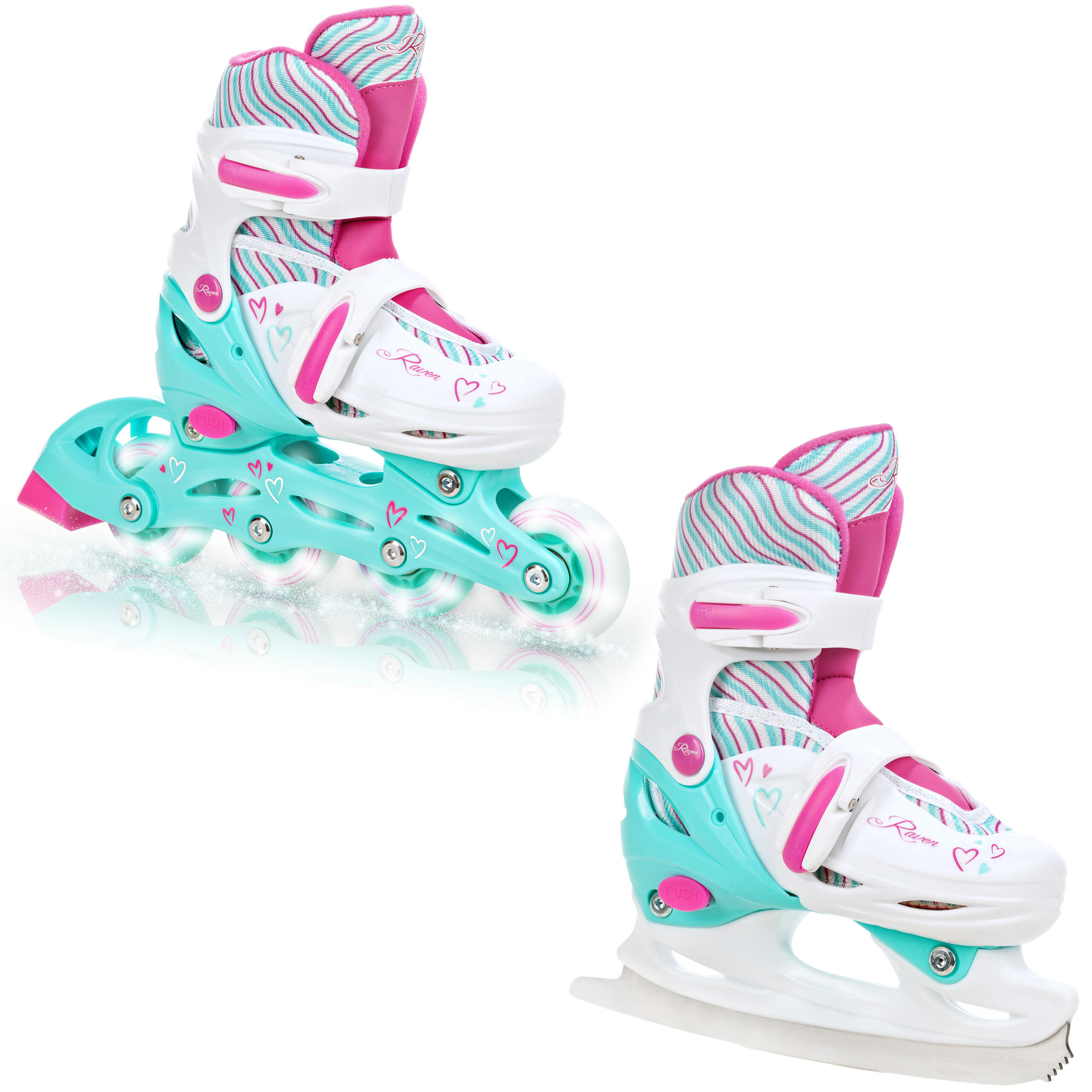 Rolki Łyżwy Regulowane 2w1 Raven Loret Świecące Kółka LED