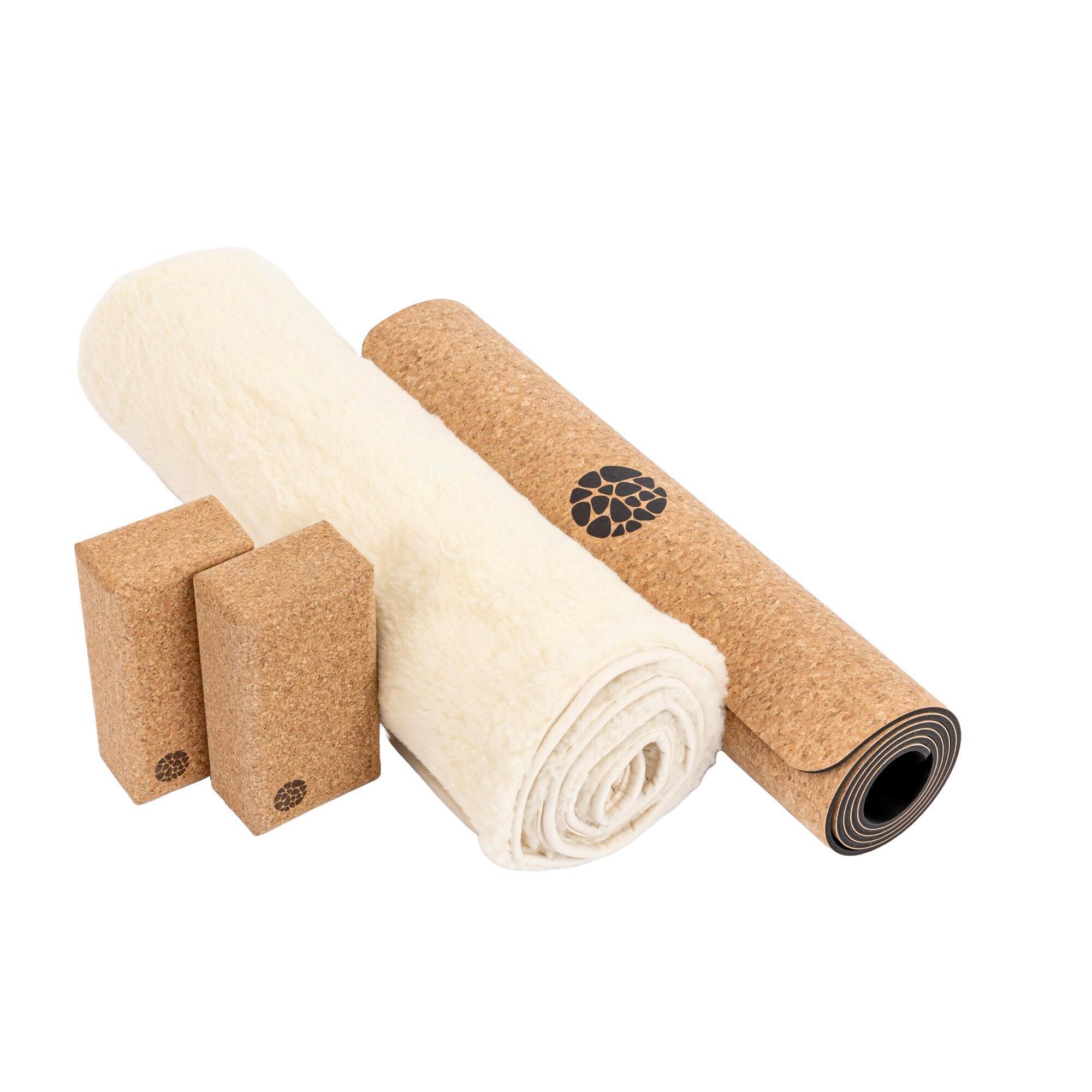 Mata do jogi korek 6mm + wełniany pokrowiec + dwa korkowe klocki do jogi