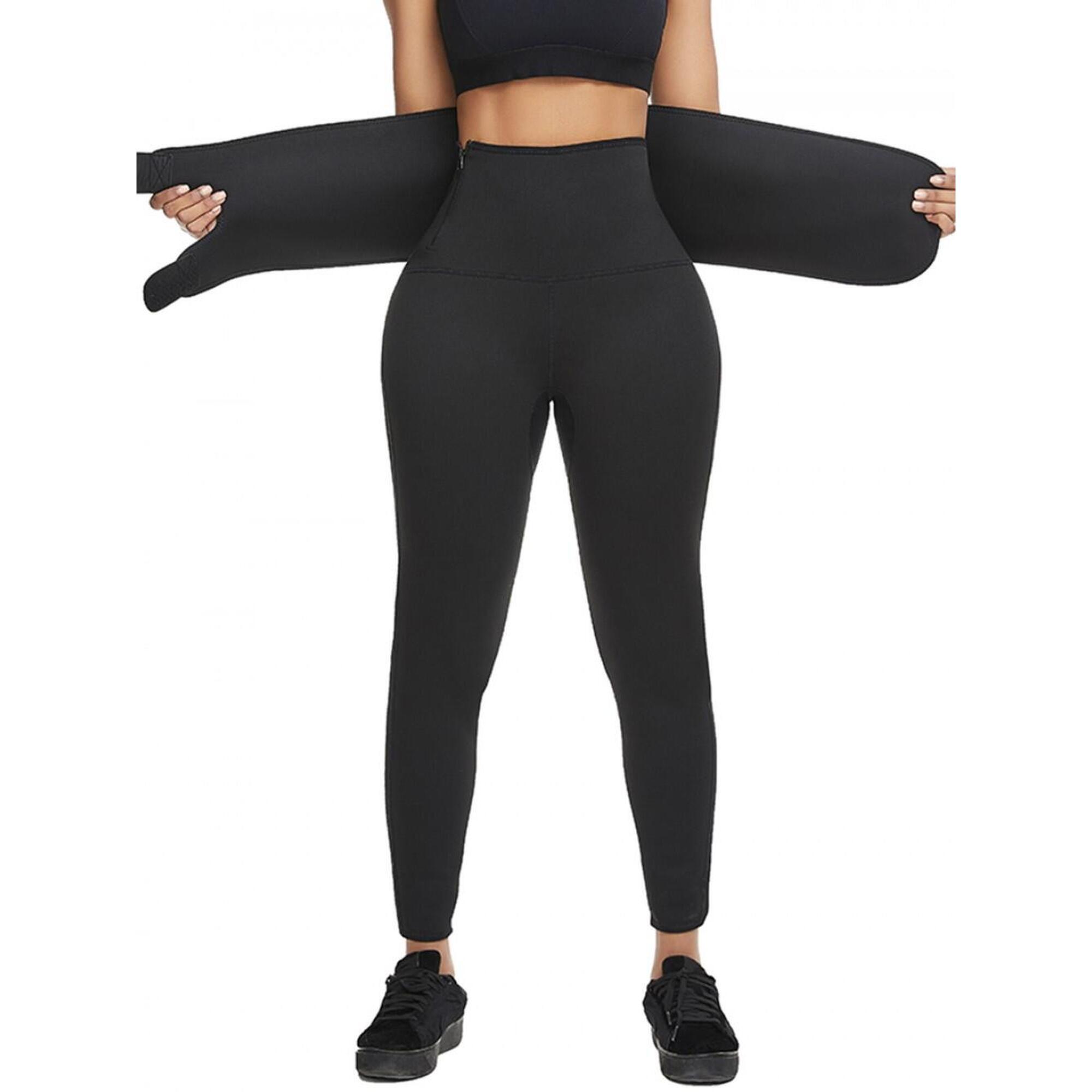 Spodnie fitness neoprenowe wyszczuplające damskie z paskiem