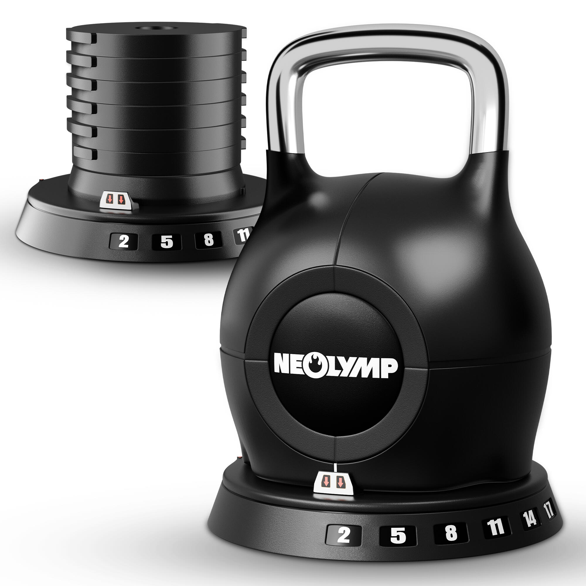 NEOLYMP Kettlebell 7 w 1 2–20 kg – Regulowany odważnik kulowy do domowej siłowni