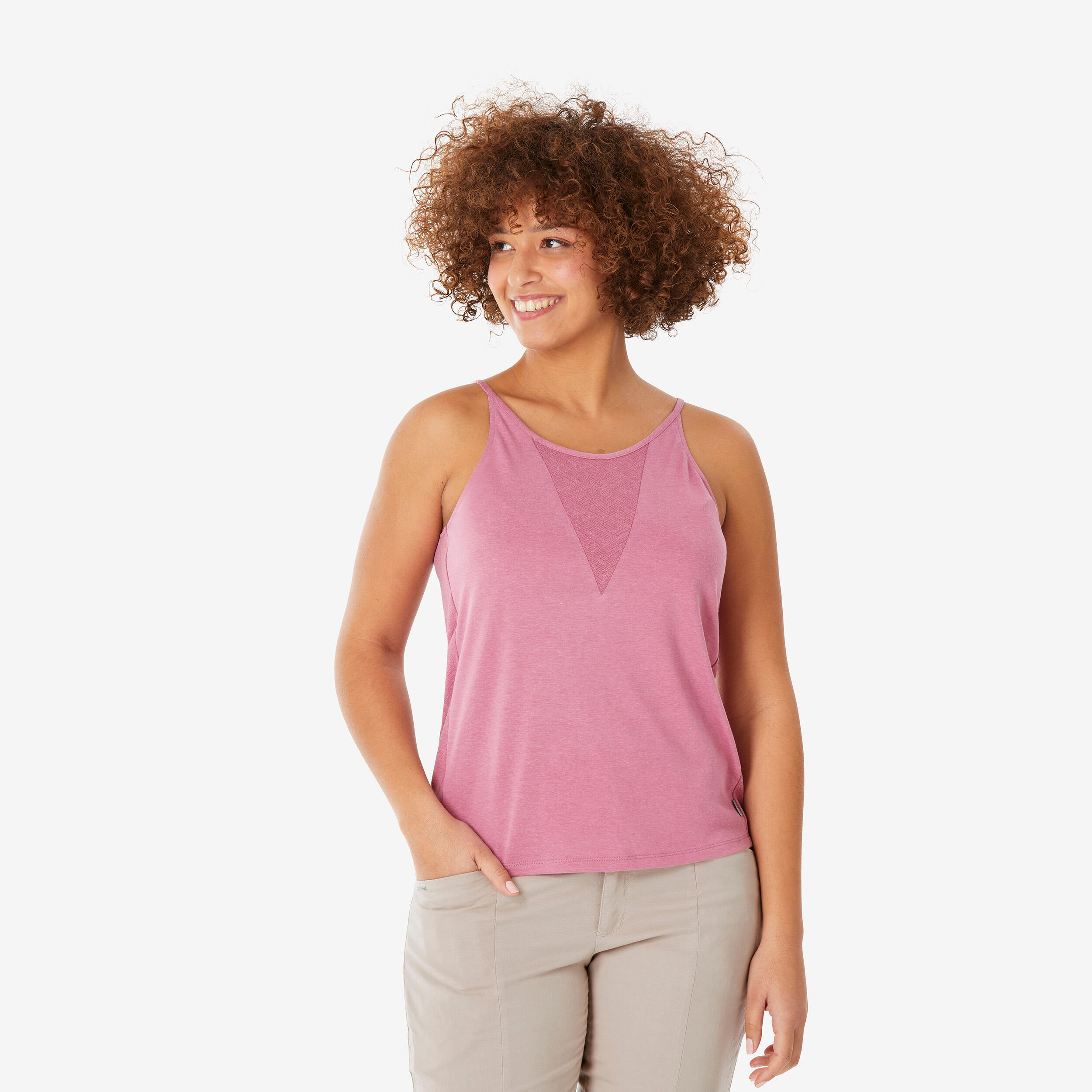 Koszulka turystyczna na ramiączka damska Quechua NH500