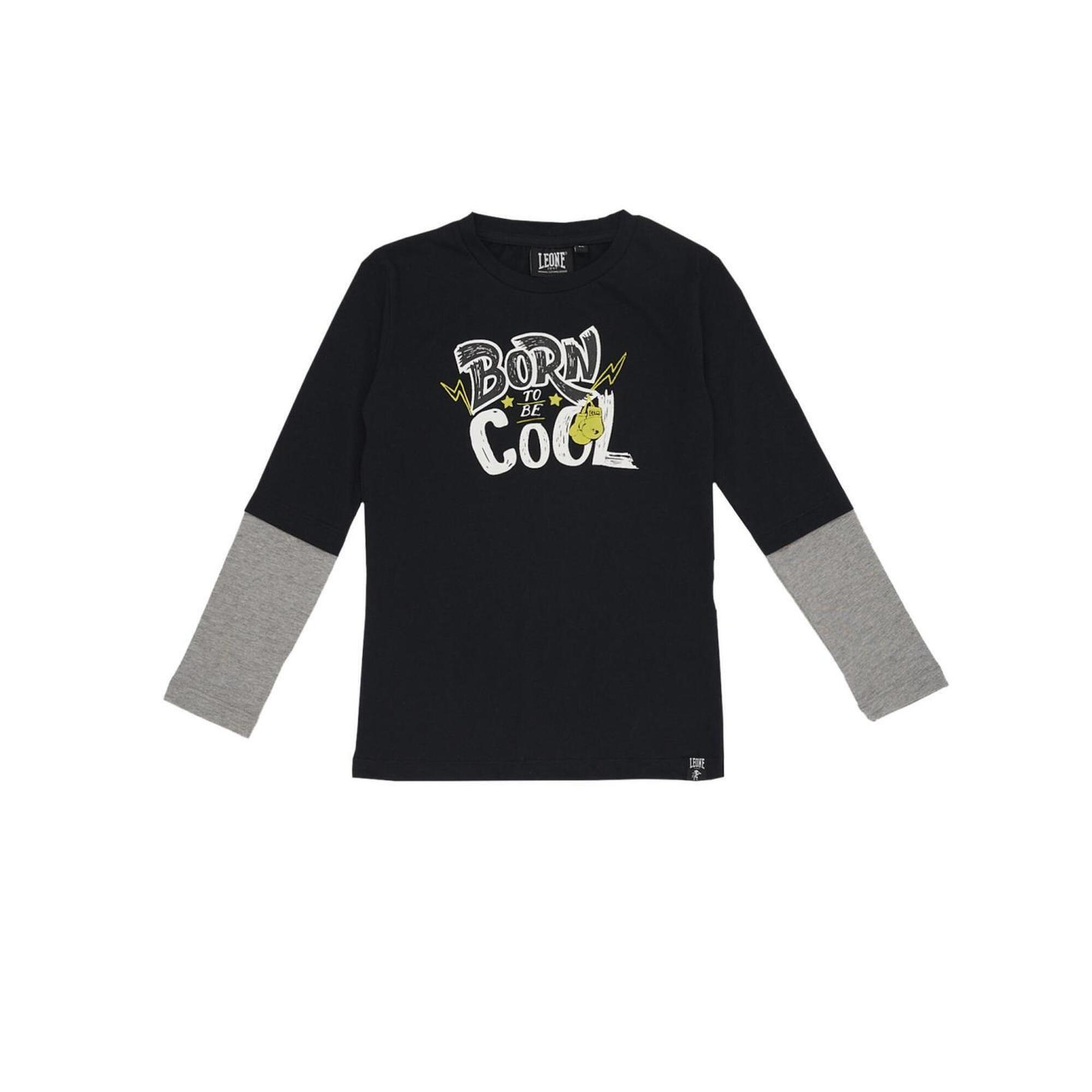Dwukolorowa koszulka dziecięca z długim rękawem i nadrukiem Basic