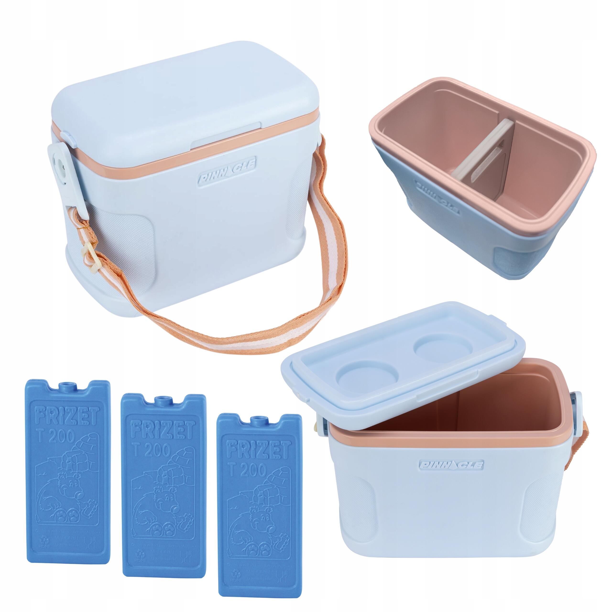 Lodówka Turystyczna na Ramię 8L Niebieska PINNACLE + 4 wkłady chłodzące