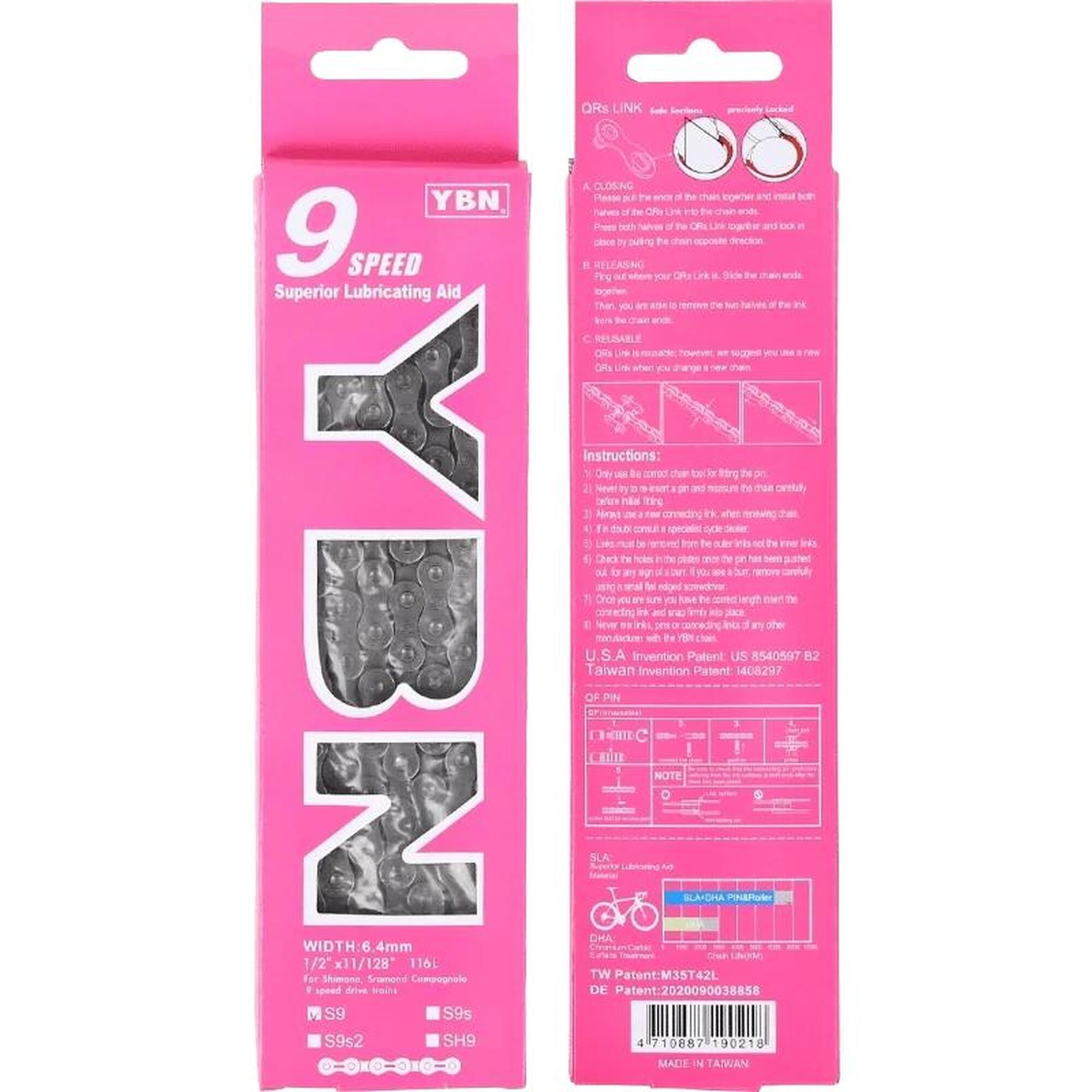 Łańcuch rowerowy 9 rzędowy YBN 116 ogniw S9
